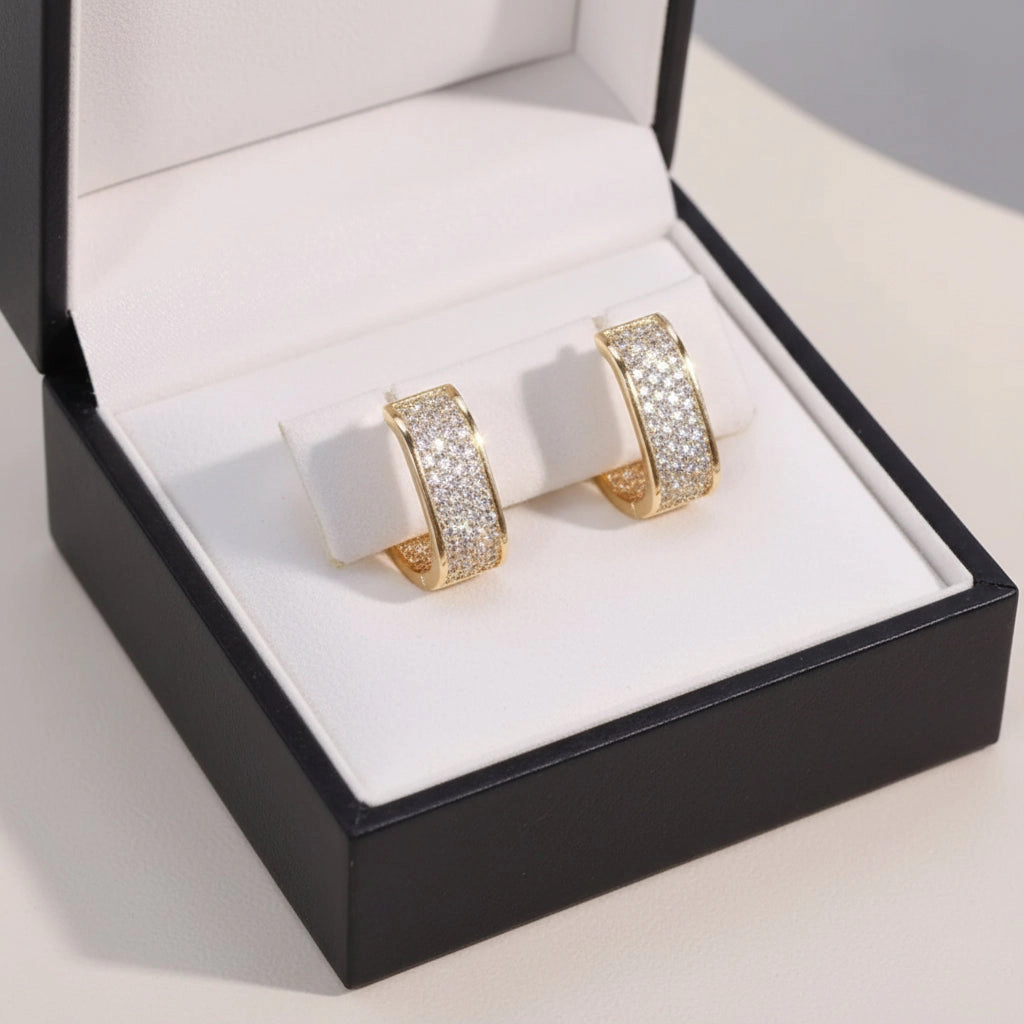 DressAtR Women's U Shape Zircon Gold Tone Hoop Earrings
