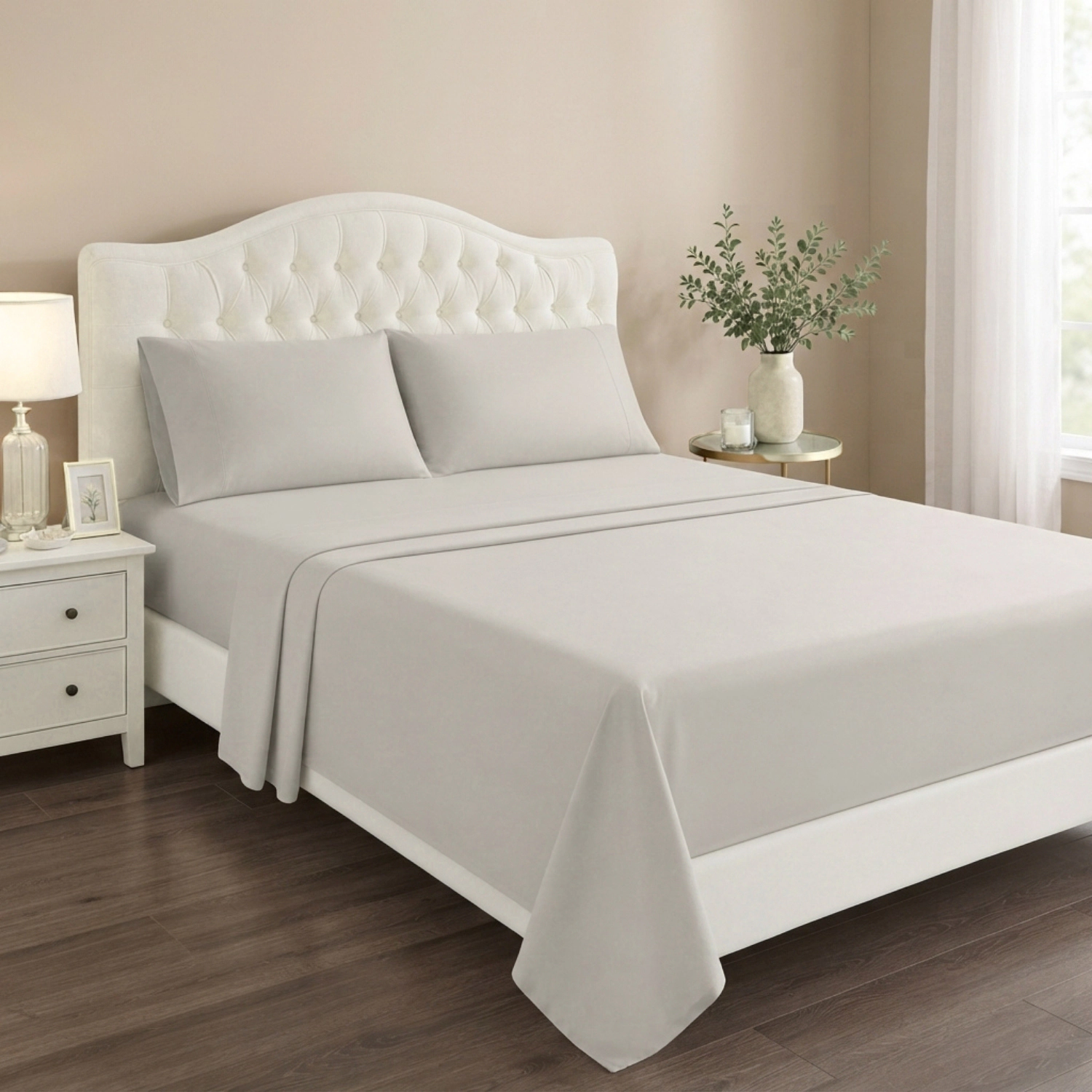 RT Designers Collection 300 TC 100% Organic Cotton Lightweight 4 Piece Solid Sheet Set King Silver