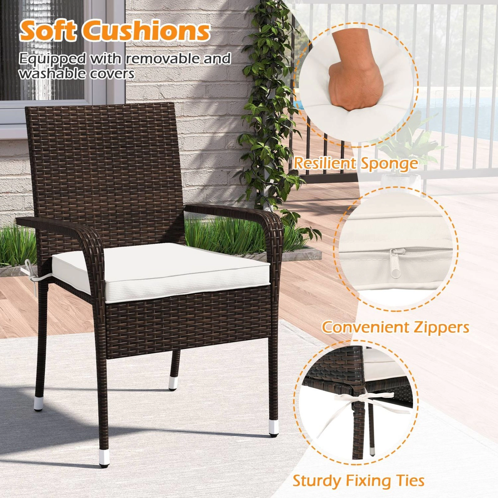 SUGIFT 3-Piece PE Rattan Patio Conversation Set with Tempered Glass Top Table 400-lb Chair Capacity Mix Brown/Beige