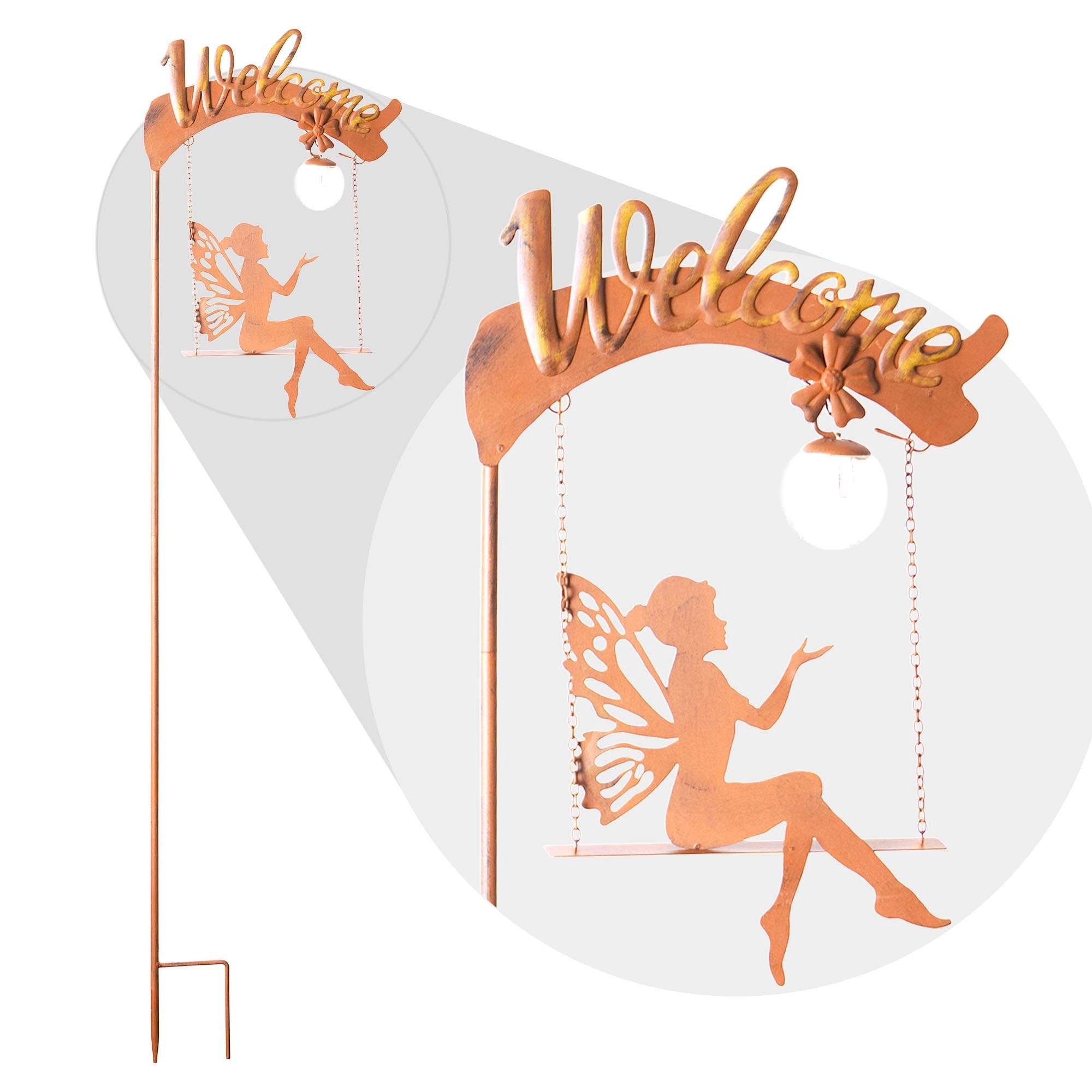G128 50in Metal Fairy on Swing Solar Garden Stake, Multicolor LED Moonlight Outdoor Décor