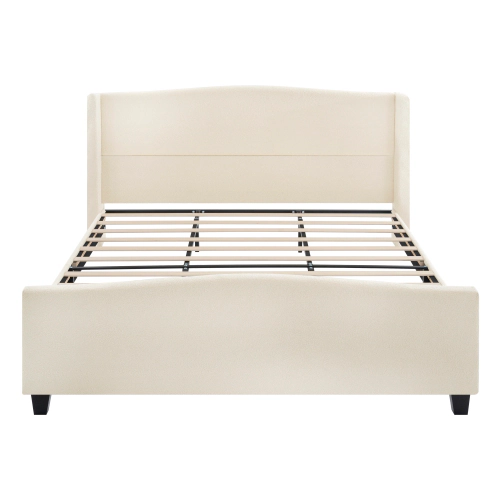 Flynama King Bed Frame with 49" Tall Teddy Velvet Headboard, 12-Slat Support, Beige
