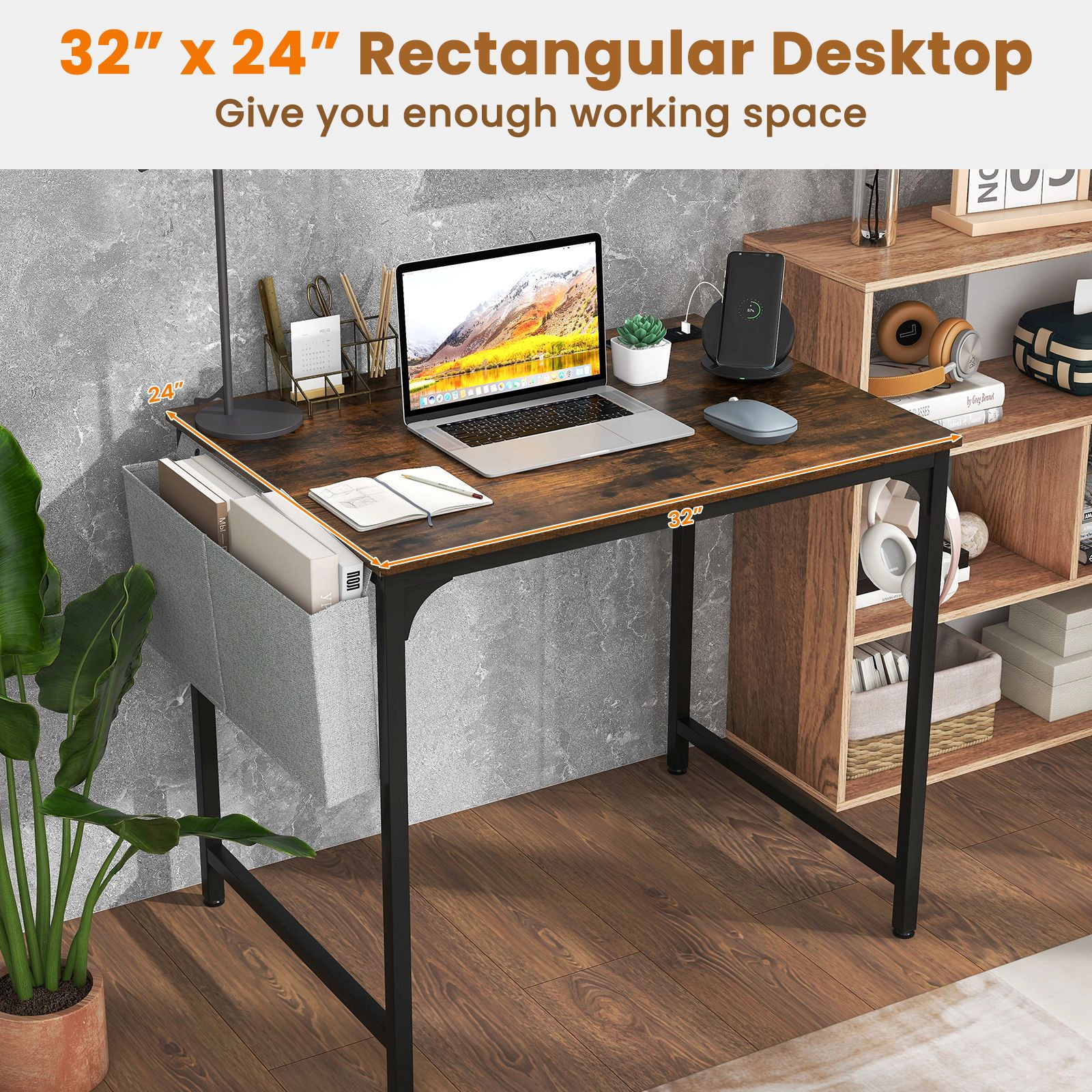 SlickBlue Unisex Compact Office Desk with Charging Station and Storage