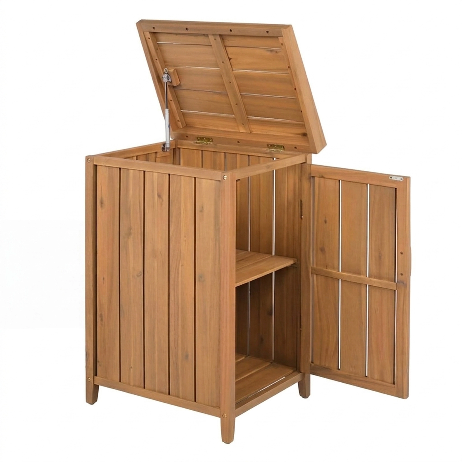 SUGIFT Acacia Wood Package Delivery Box with Pneumatic Lid Removable Shelf and 88-lb Shelf Capacity