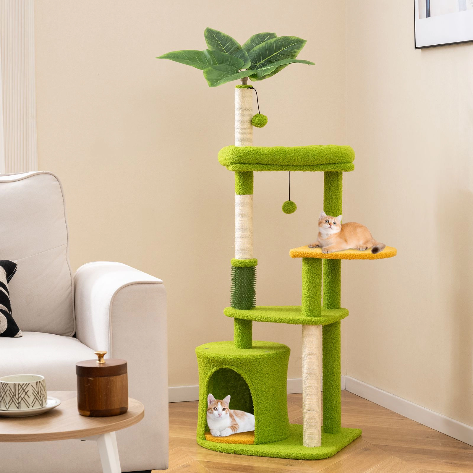 SlickBlue Green Orange Cat Tree with Scratching Posts Condo and Perch