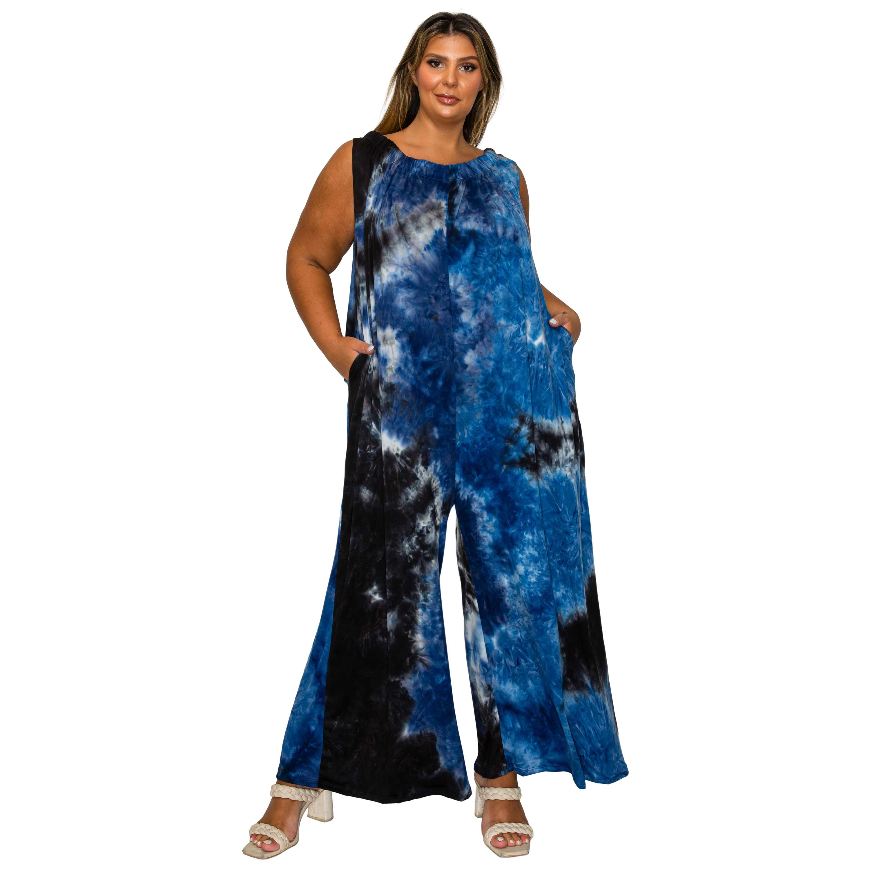 L I V D Women's Plus Pax Tie Dye Pocket Jumpsuit