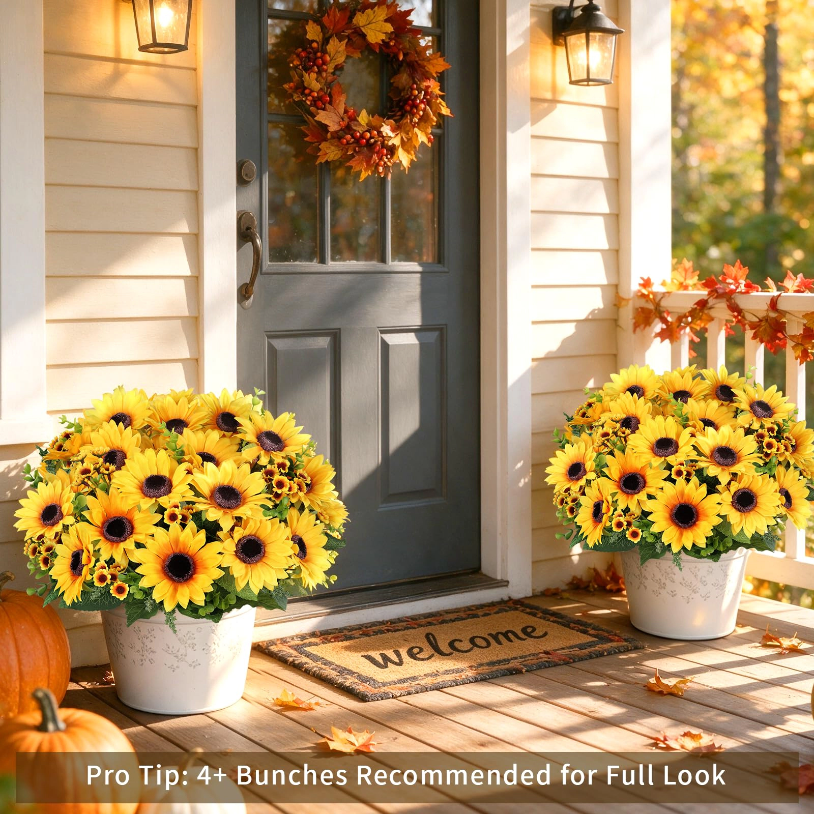 PUPWE Artificial Sunflowers For Outdoors Fall Decor  2 Bouquets