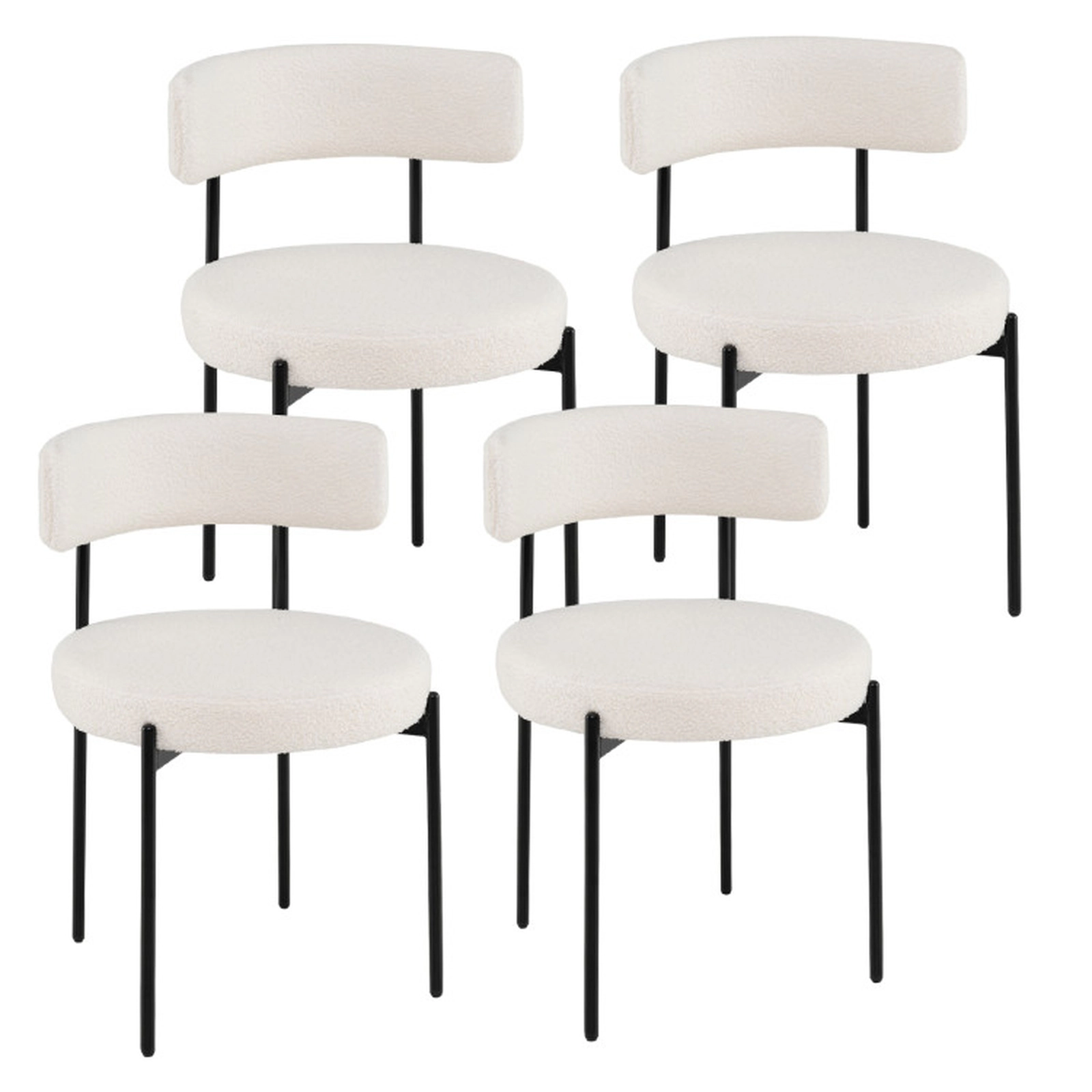 SUGIFT Curved Back Boucle Dining Chair with Metal Legs 330-lb Capacity Set of 4 White