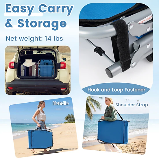 SUGIFT Set of 2 Blue Tanning Chairs with Face Hole, Arm Openings and Adjustable Backrest