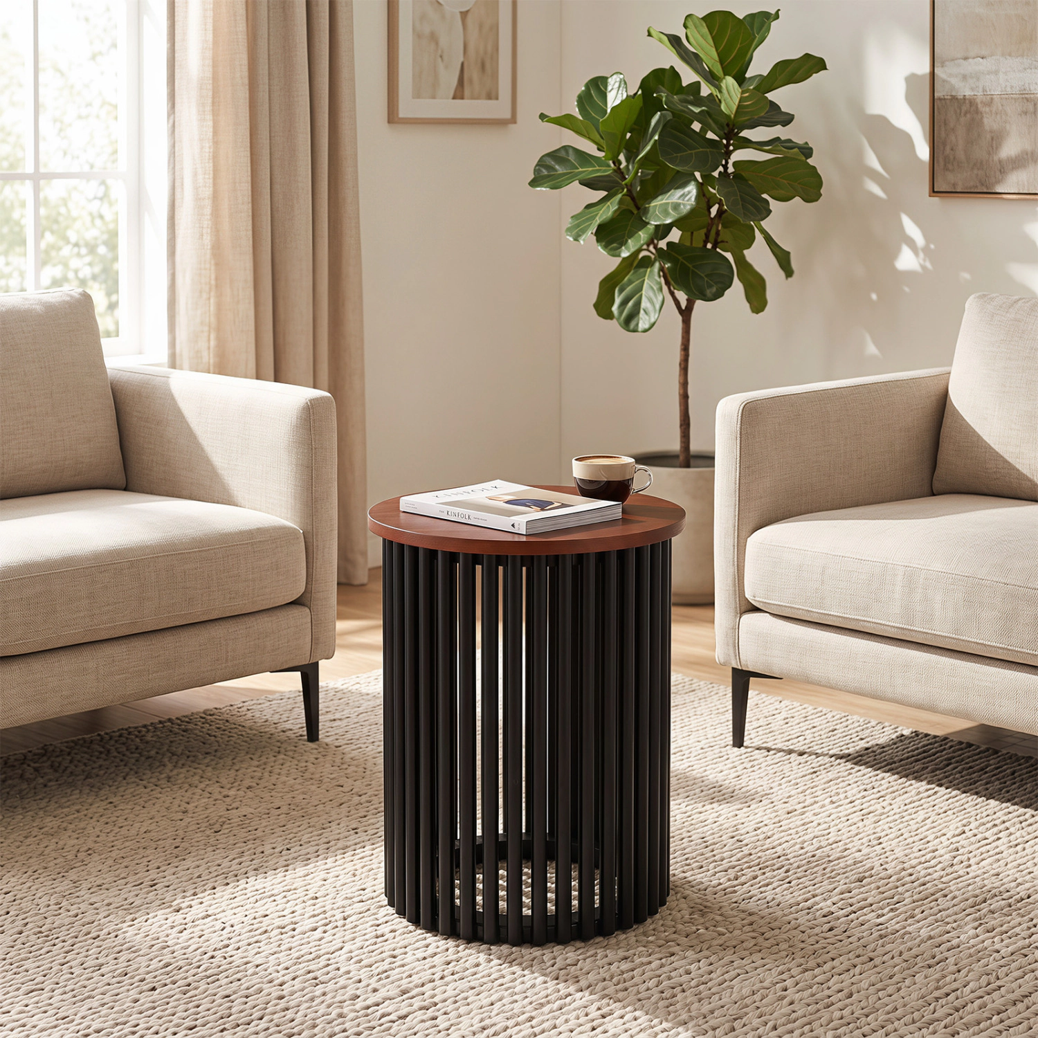 LJG 1 Piece Elegant Wooden Round Coffee Table for Living Room and Home Office