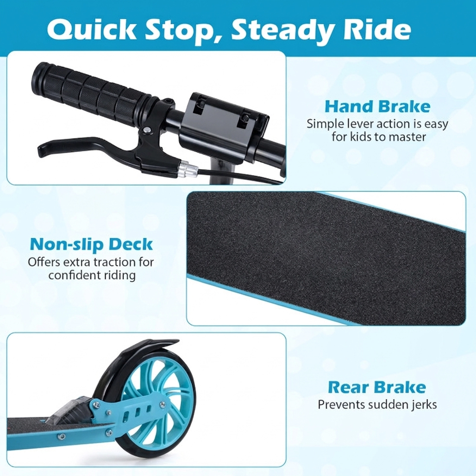 SUGIFT Blue Foldable Kick Scooter, 220-lb Capacity, Front Suspension, Hand Brake and Light-Up Wheels