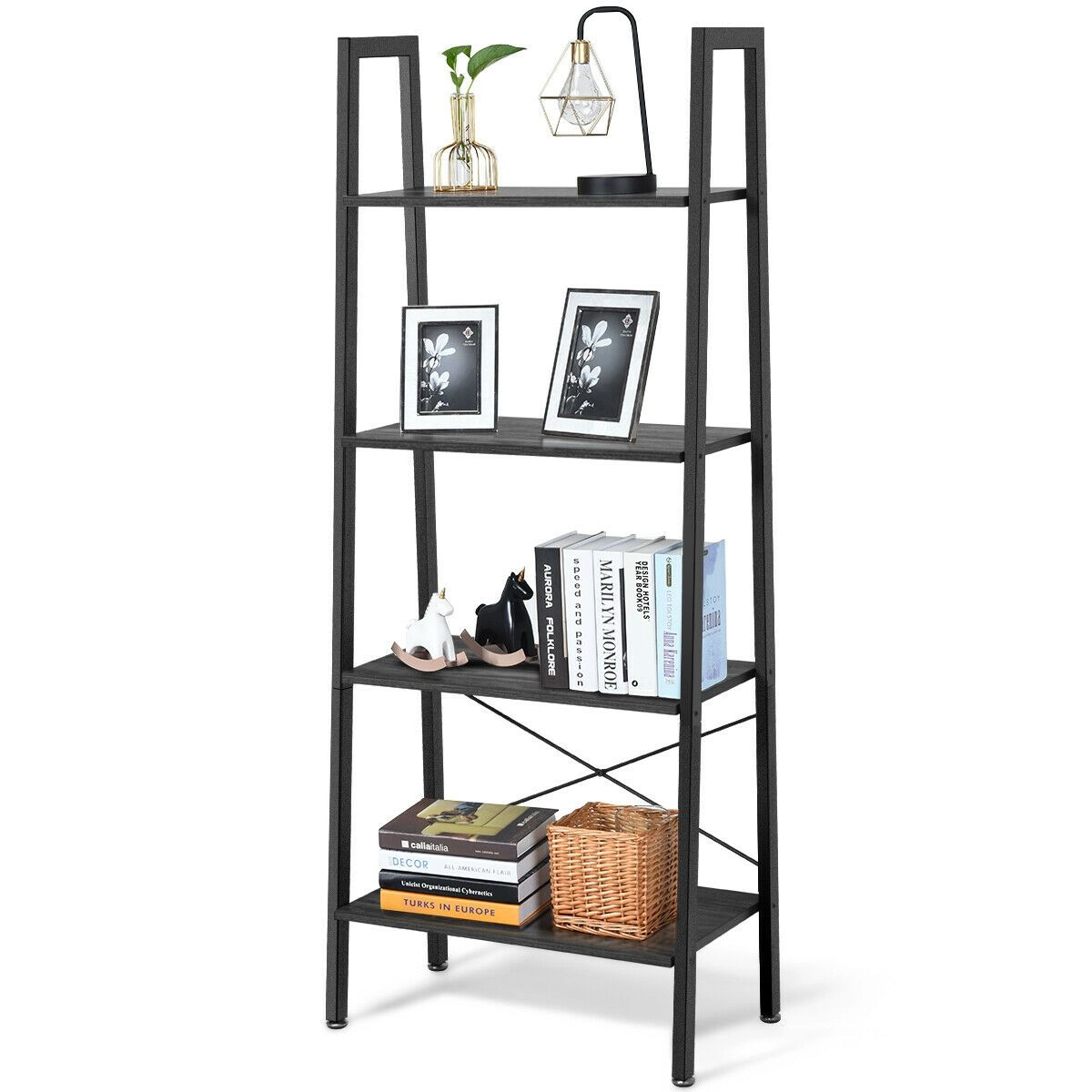 SlickBlue Modern 4-Tier Storage Shelf with Metal Frame and Wood