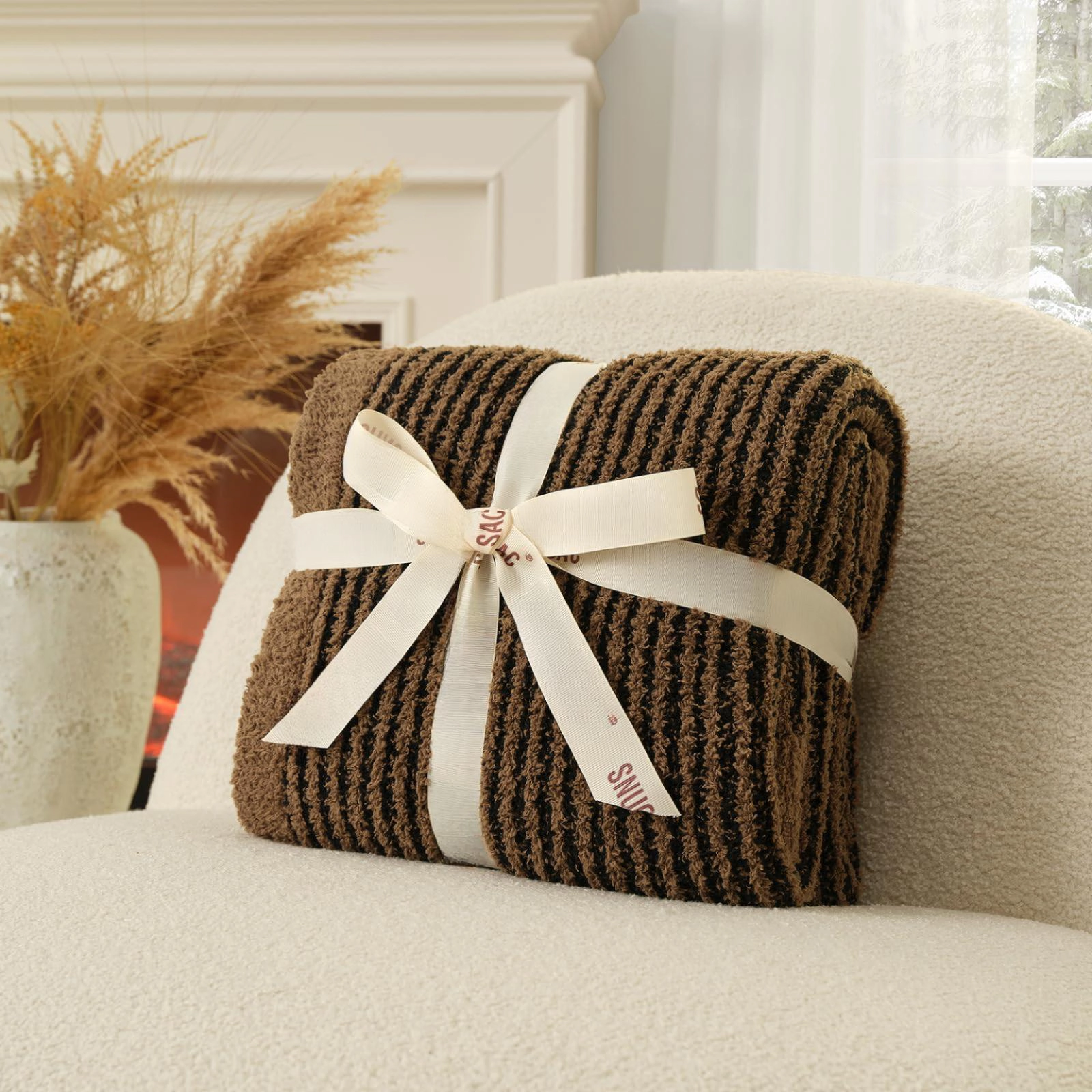 CovertSafe Soft Ribbed Throw Blanket For Couch Cozy Knit