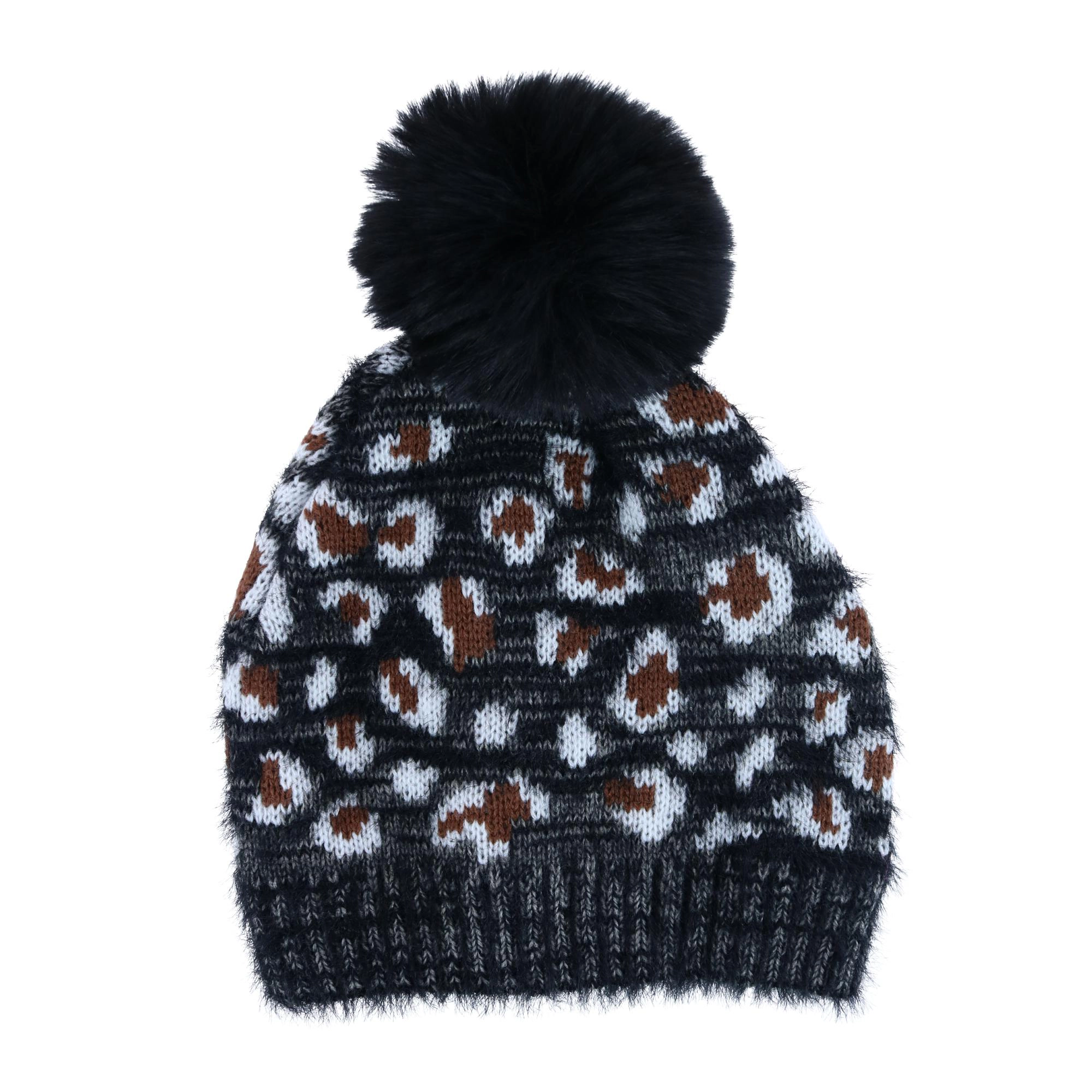 CTM Girl's 7-14 Leopard Print Winter Pom Hat and Glove Set by Connex Gear