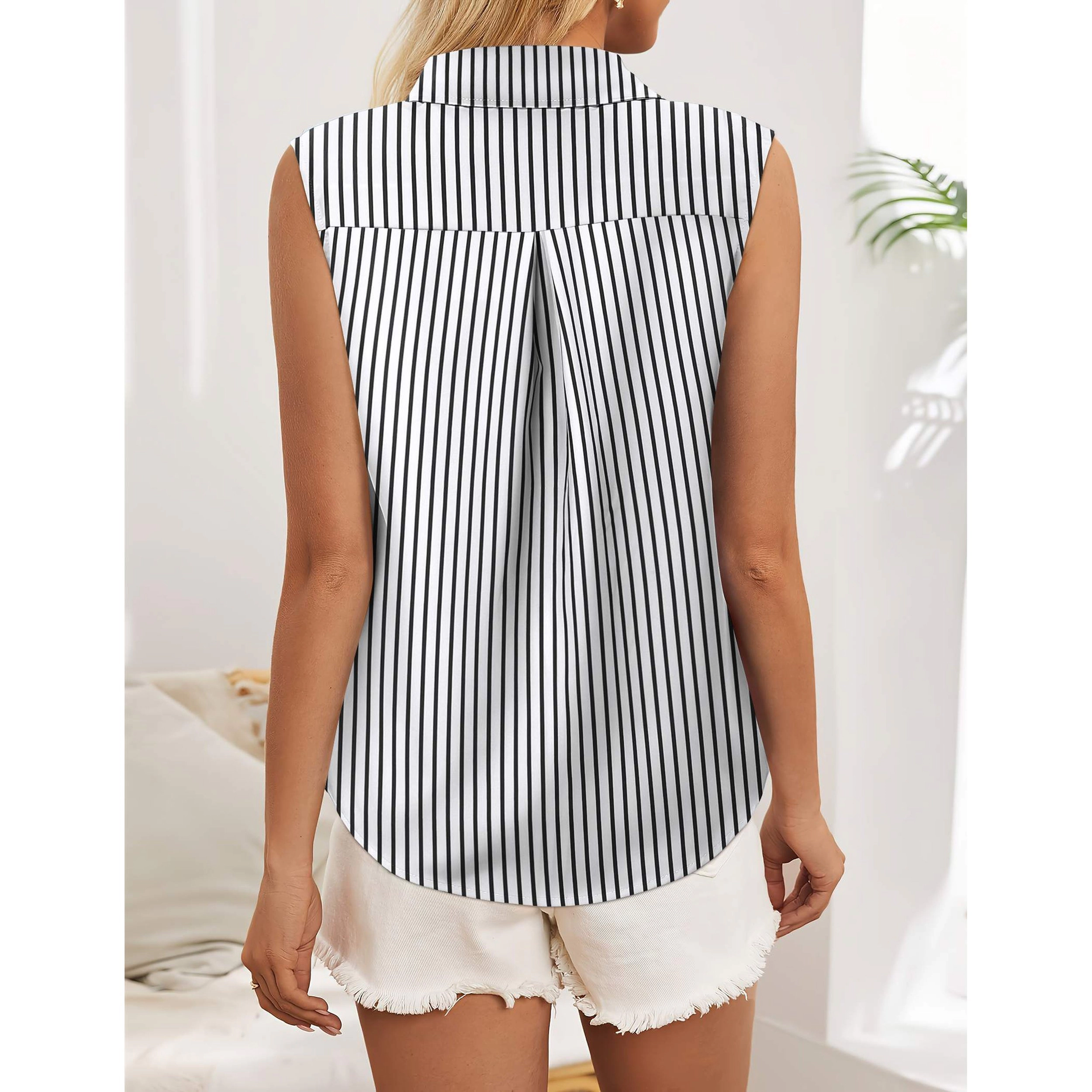 Zeagoo Women' Sleeveless Collar Blouse Plus Button Down Shirts Tops