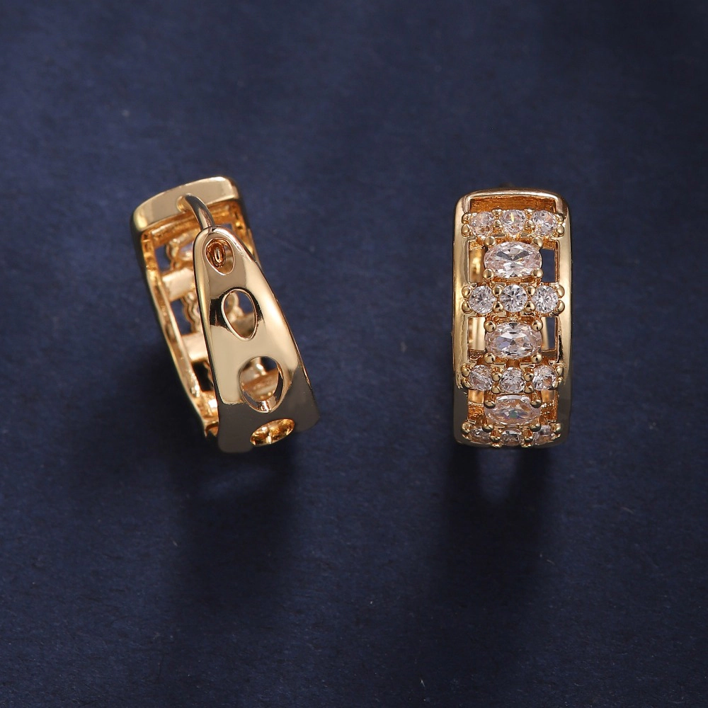 Paved Sparkling Cubic Zirconia Hollow Click Top Hoop Earring