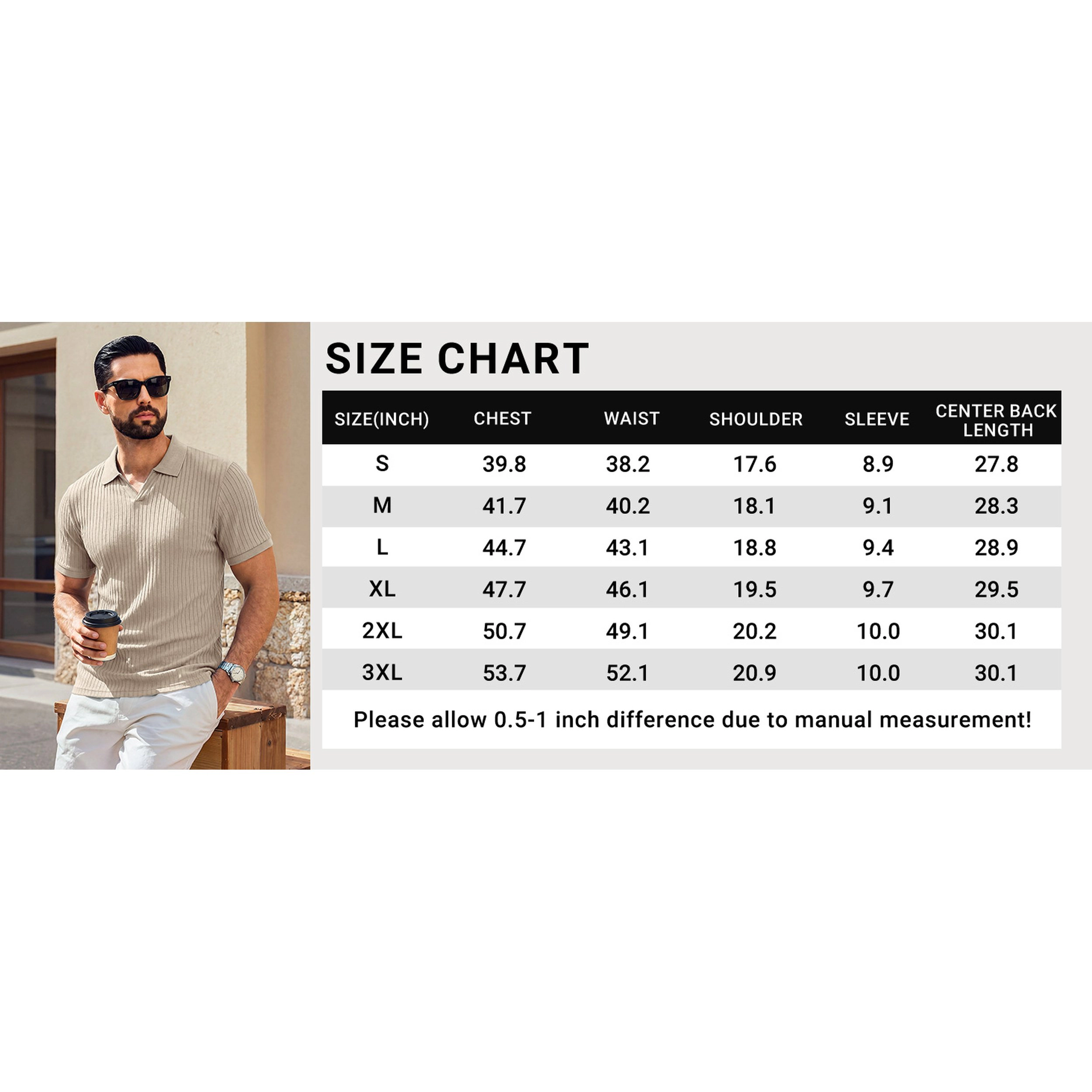 COOFANDY Mens Ribbed Polo Shirt V Neck Collared Short Sleeve Casual  Tops