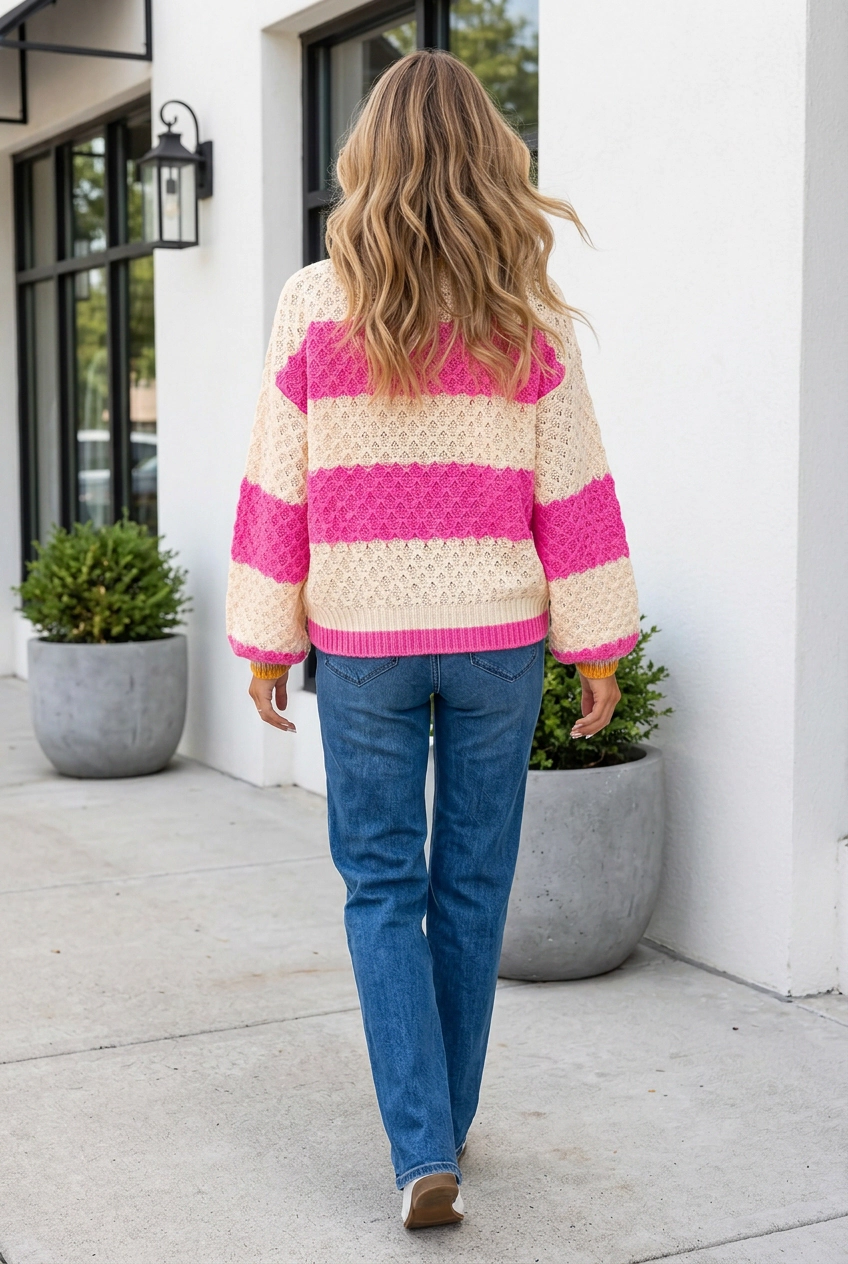 Threaded Pear Azalea Texture Drop Shoulder Sweater