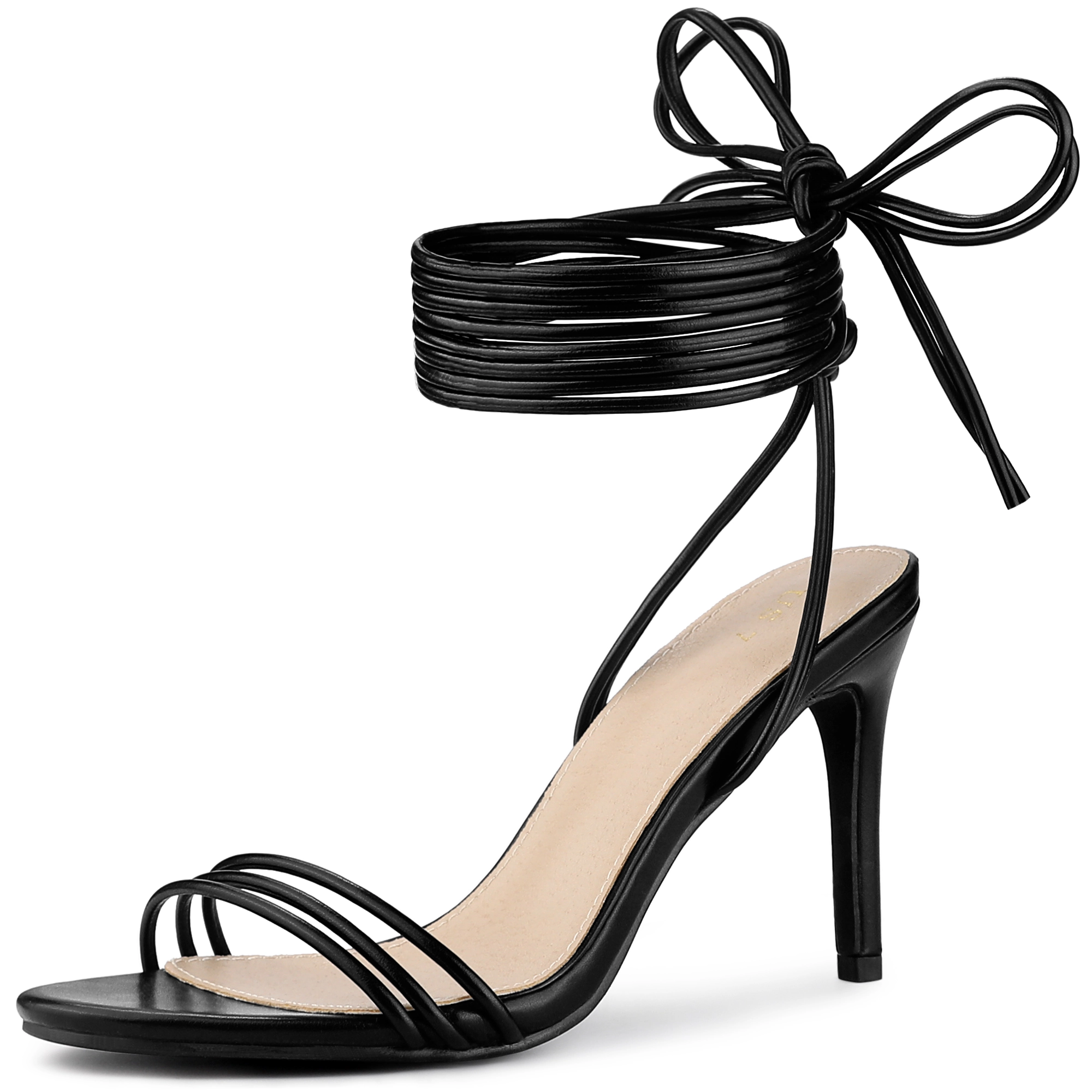 BLISSFUL STEP Women's Strappy Lace Up Open Toe Slingback Stiletto Heel Sandals