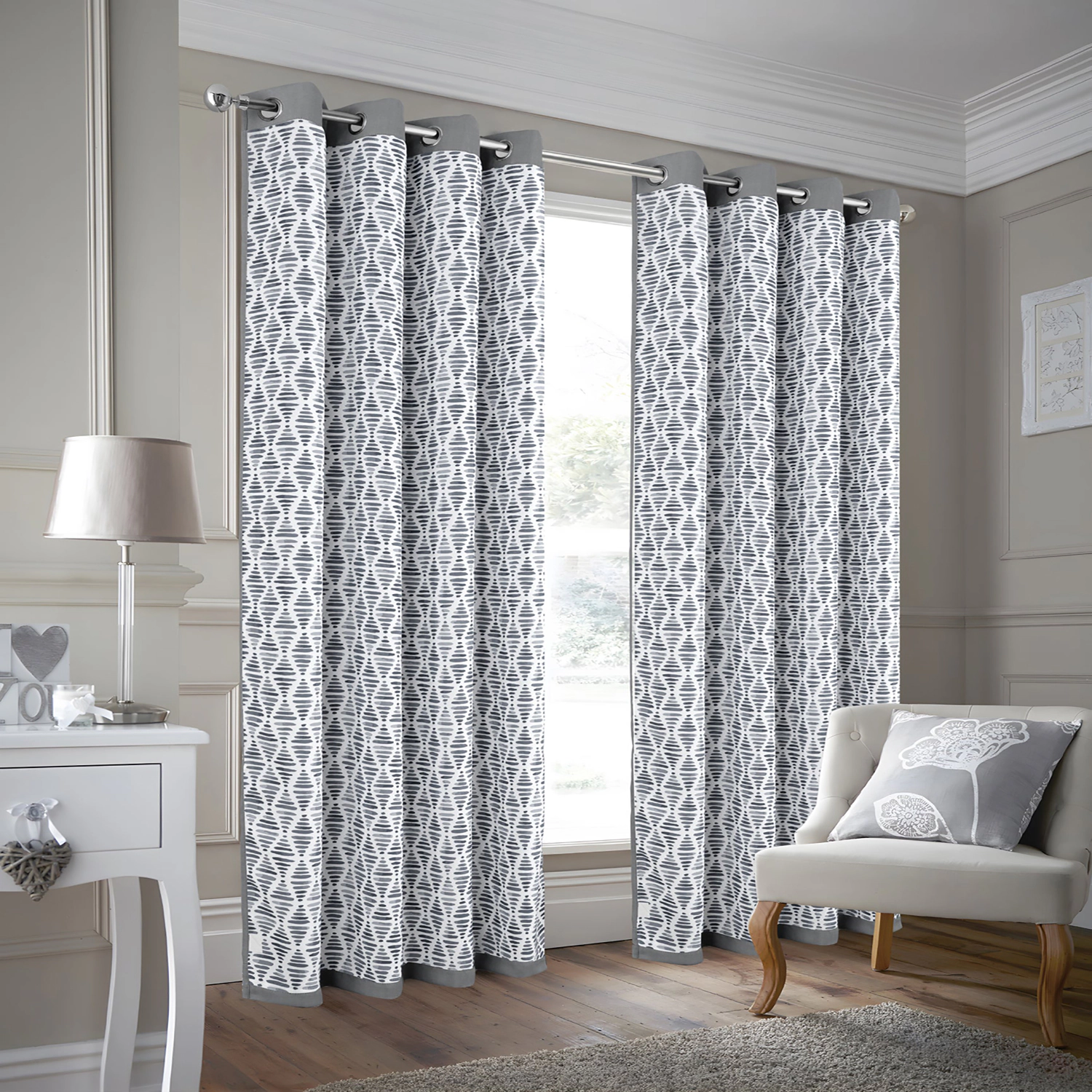 Olivia Gray 100% Polyester 190 GSM Justice Reversible Blackout Grommet Curtain Panel 54" x 90" Grey