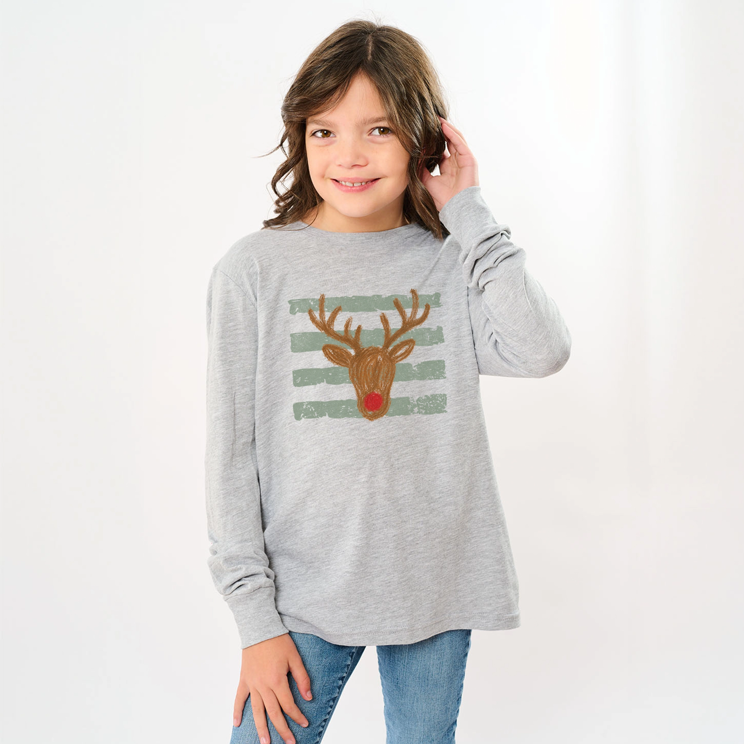 The Juniper Shop - Youth Long Sleeve Graphic T-Shirt Red Nose Deer Stripes