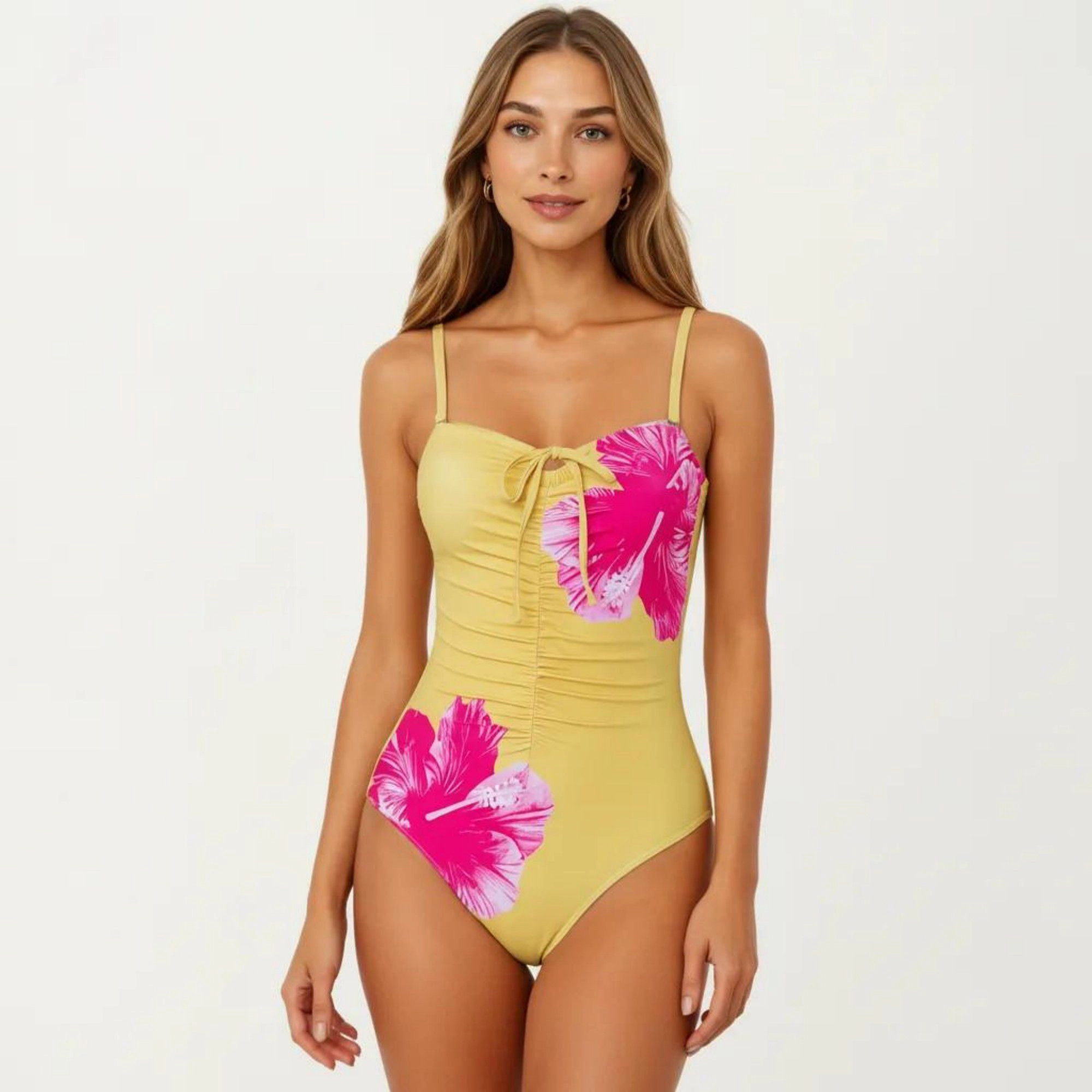 Anna-Kaci Women One Piece Swimsuit - Sweetheart Neck, Front Tie, Ruched Waist, Floral Print