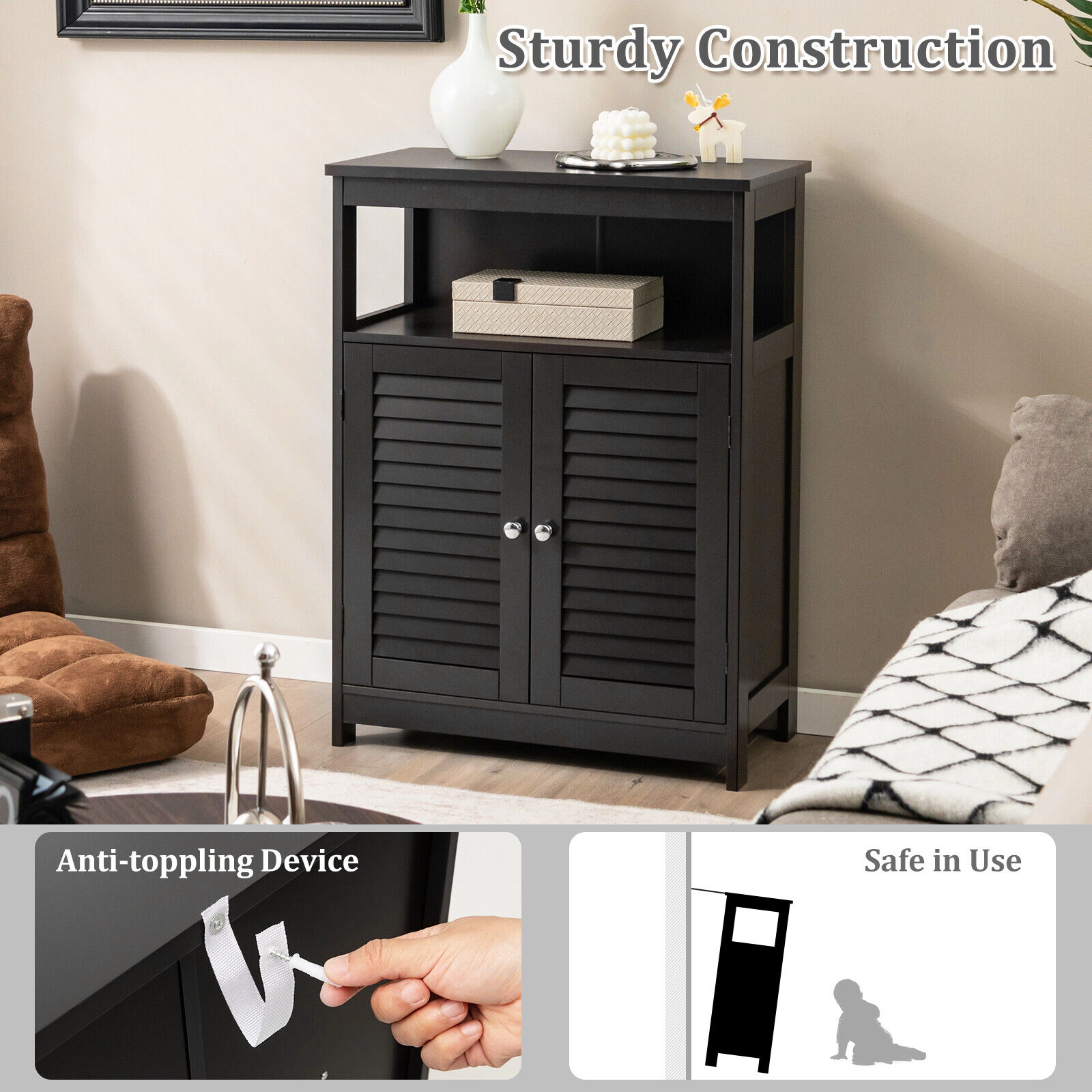 SlickBlue Freestanding Bathroom Cabinet with Open Shelves and Doors