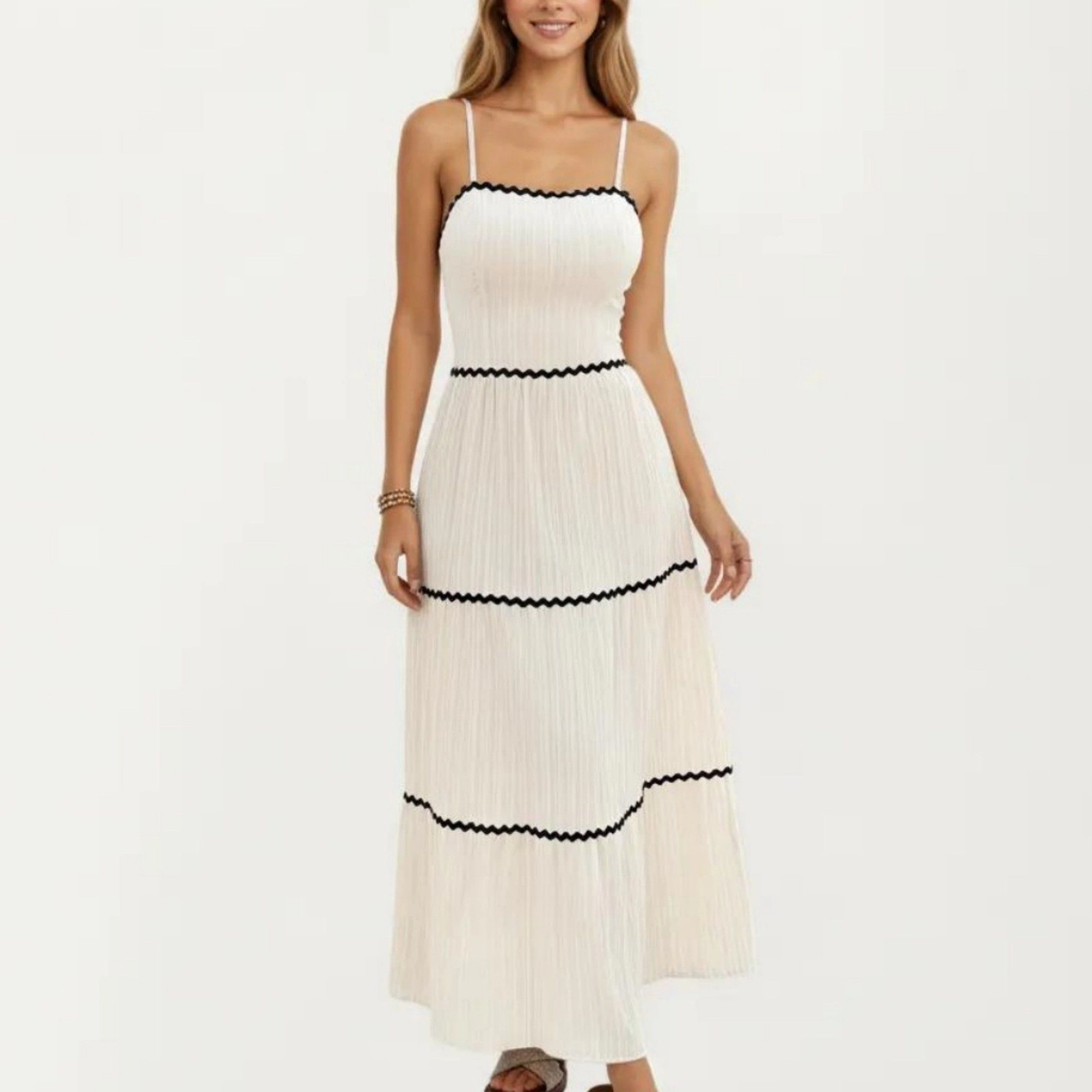 Anna-Kaci Womens Sleeveless Pleated Maxi Dress with Spaghetti Straps