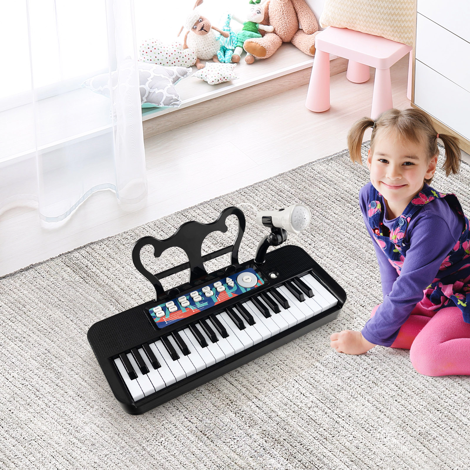 SUGIFT Kids Black 37-Key Toy Piano Keyboard with Detachable Legs and Microphone 16.1-in W 9-in D 17.9-in H Ages 3+