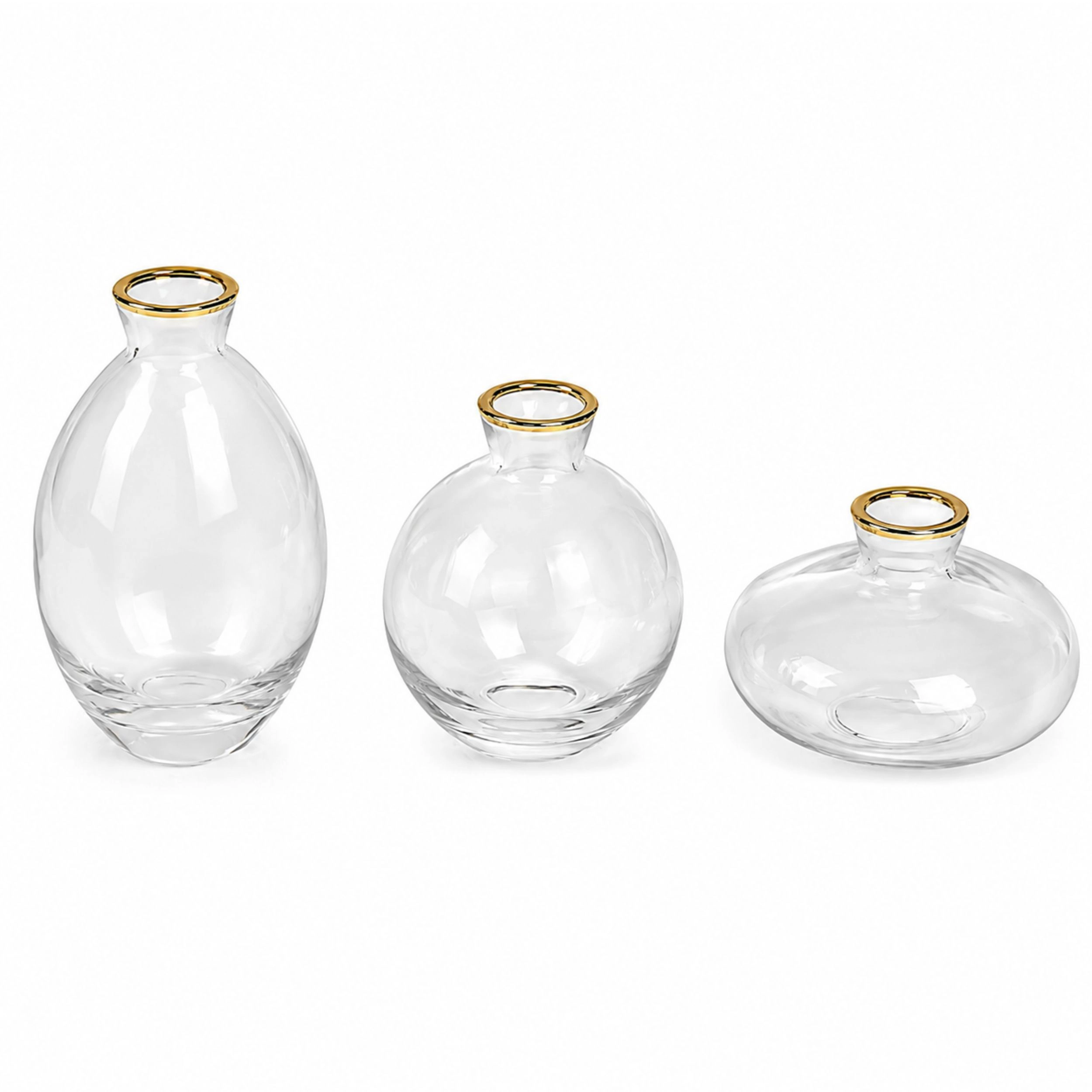 Home Collection Set of 3 Clear Glass Flower Vases with Gold Rim