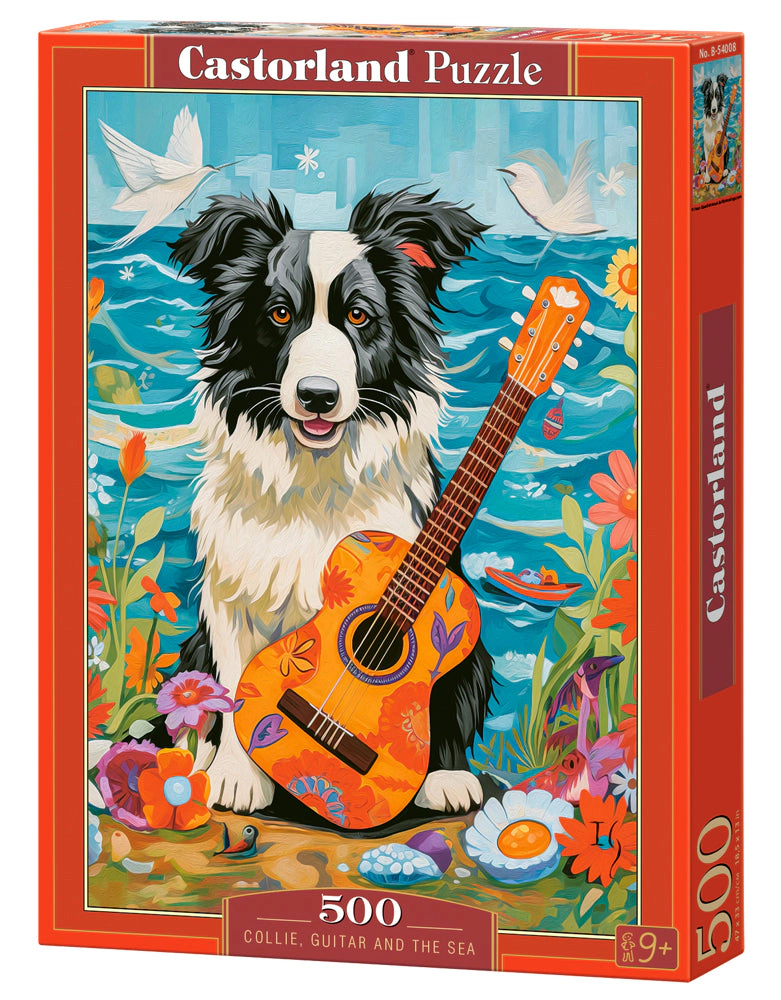 CASTORLAND 500 Piece Jigsaw Puzzles, Collie, Guitar and the Sea, Animal puzzle, Dog, Pets, B-54008