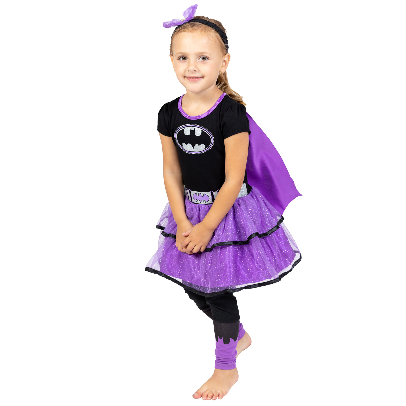 WARNER BROS Justice League Girls' Cosplay Dress and Leggings Set with Cape