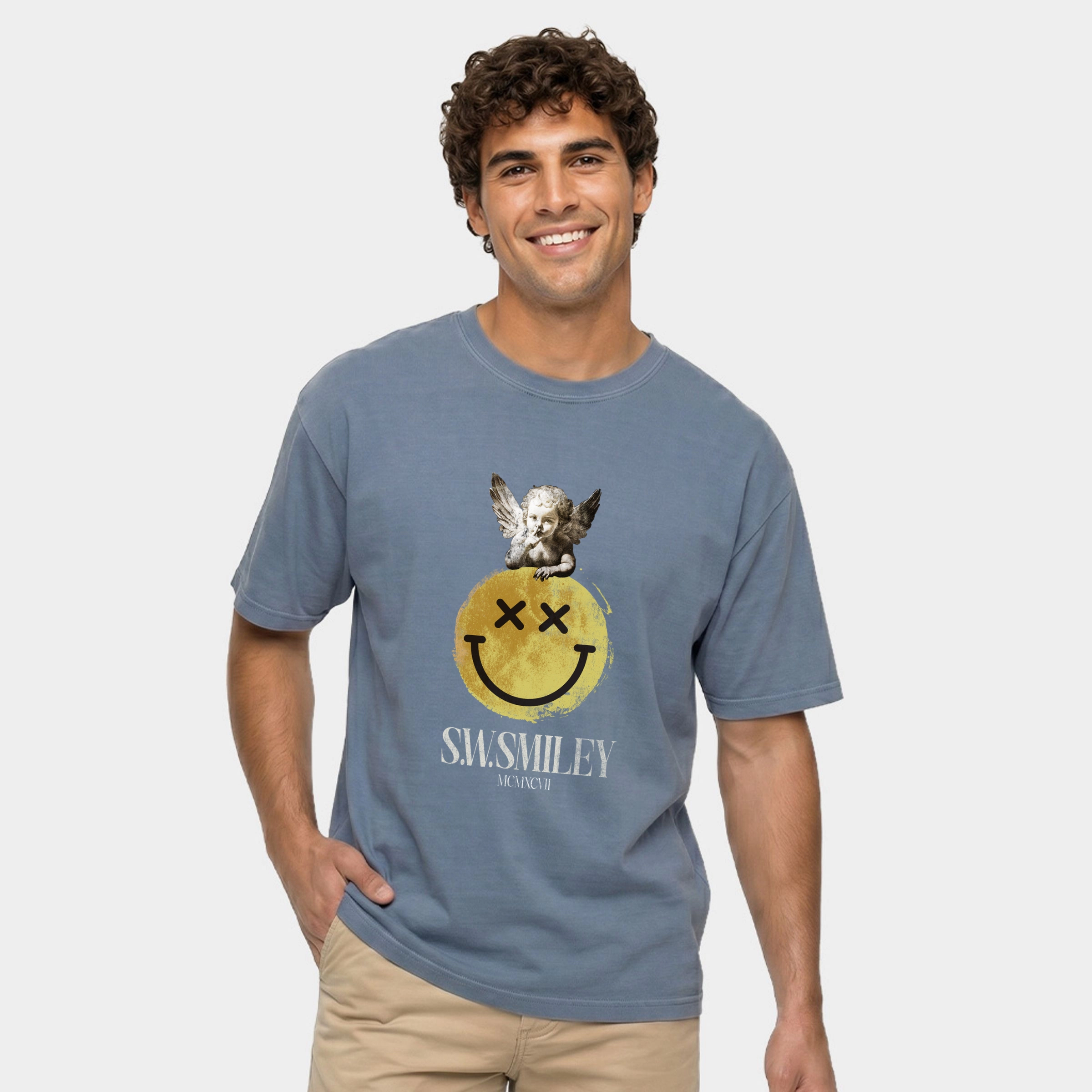 Simply Sage Market - Men's Garment Dyed Graphic T-Shirt S.W.Smiley Shushing Cherub