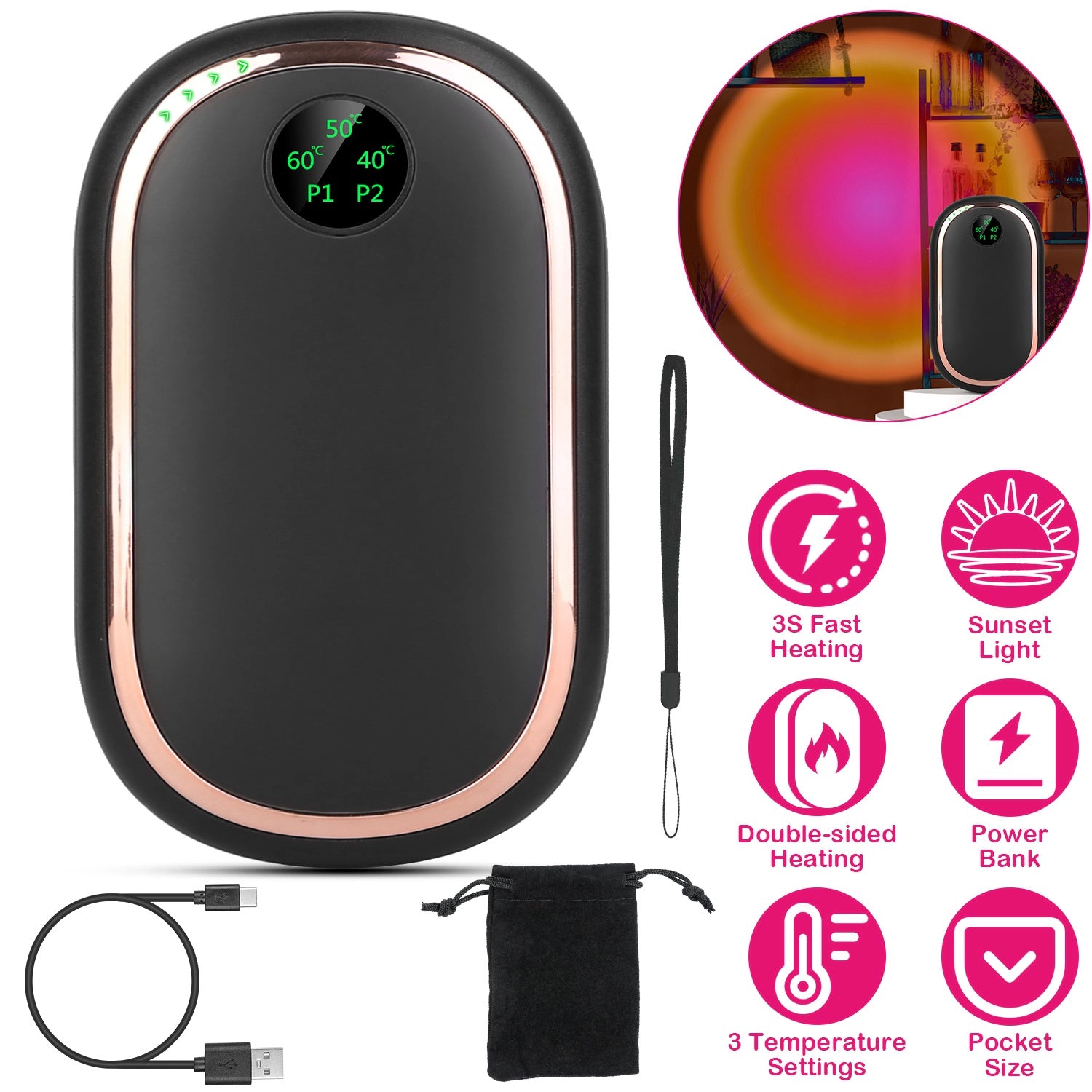 GBruno Rechargeable 2-in-1 Hand Warmer Power Bank