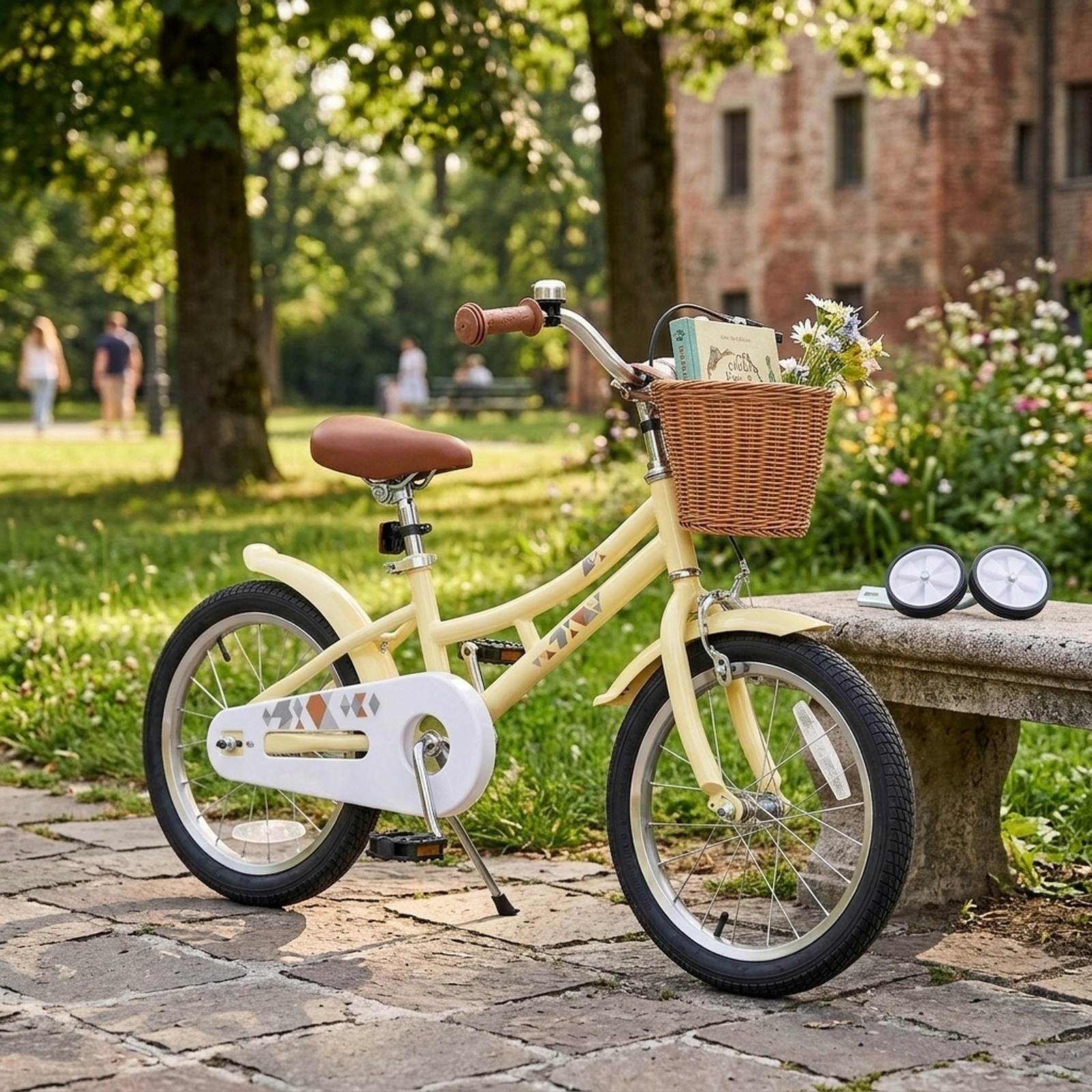 16-in Kids Bike Training Wheels Adjustable Seat Handbrake Coaster Brake Bicycle Basket Bell Reflectors Ages 4-7 Yellow