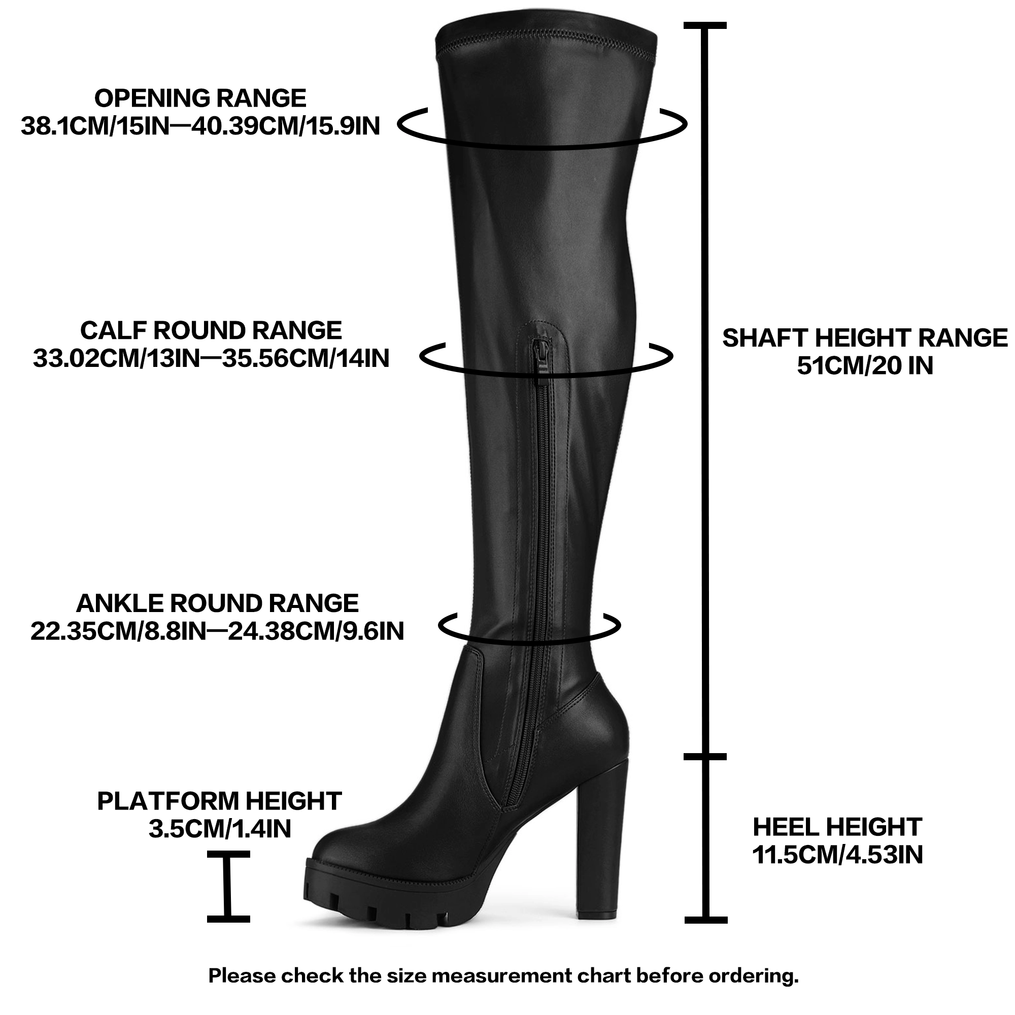 BLISSFUL STEP Women Platform Round Toe Chunky Heel Over Knee Boots