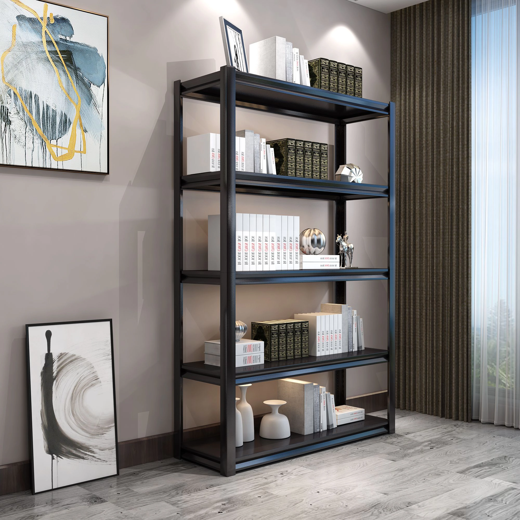 Flynama Adjustable 5 tier metal shelf living room bedroom kitchen garage tool room