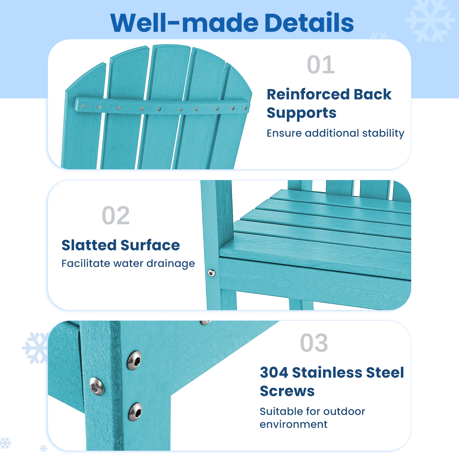 SUGIFT All-Weather Counter Height HDPE Bar Stool with Armrests and Footrest 360-Lb Capacity 30-in Seat Height Turquoise
