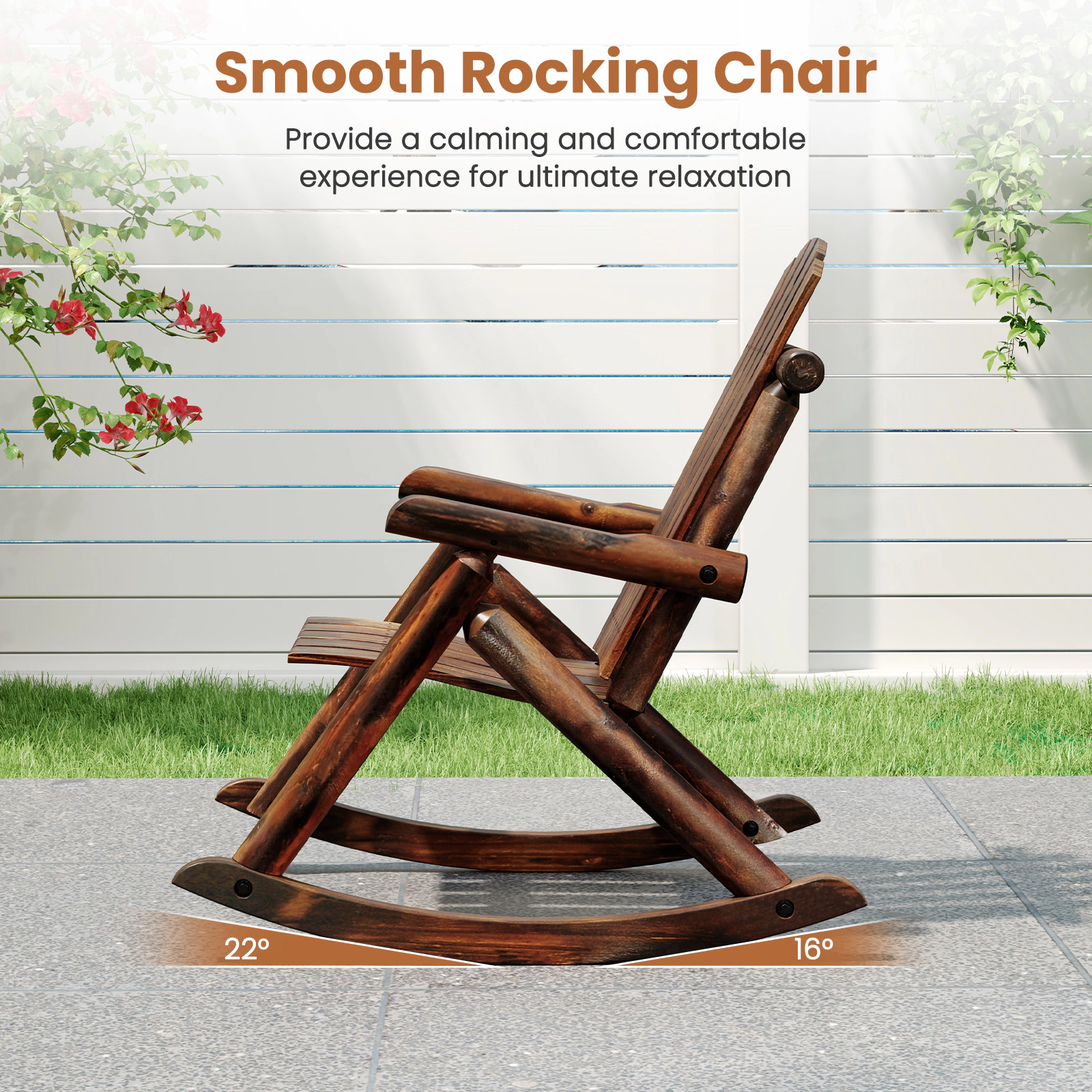 SUGIFT Outdoor Adirondack Rocking Chair for Adults 330-lb Capacity Brown/Natural