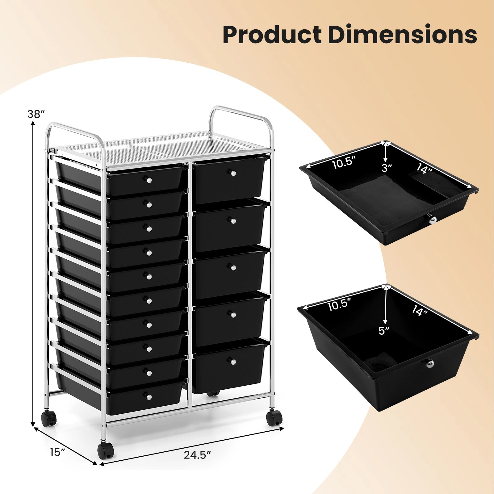 SlickBlue Rolling Storage Organizer Cart, 15 Removable Drawers