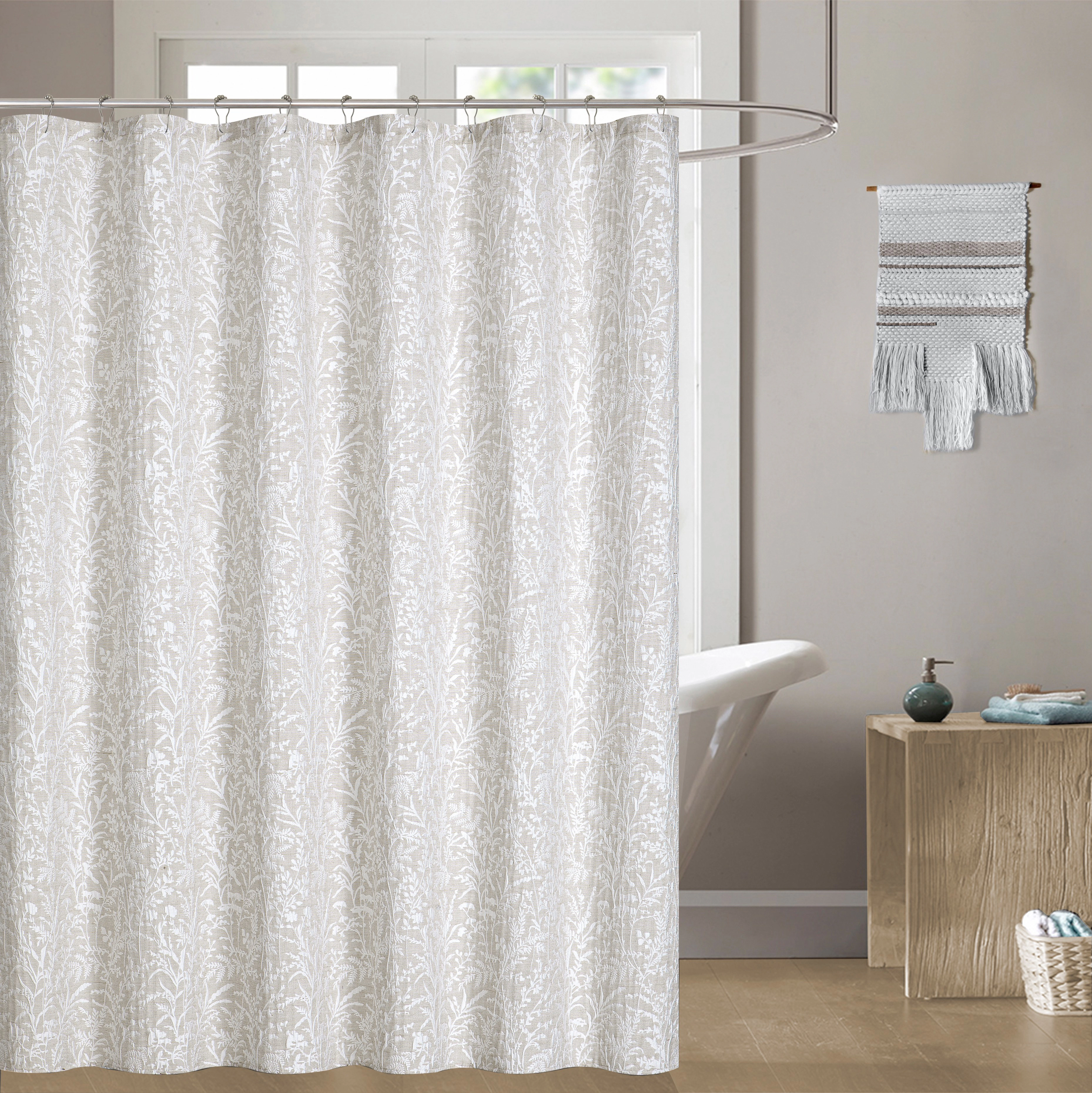 Dainty Home Elise Botanical Textured Soft Polyester Fabric Shower Curtain, 72" x