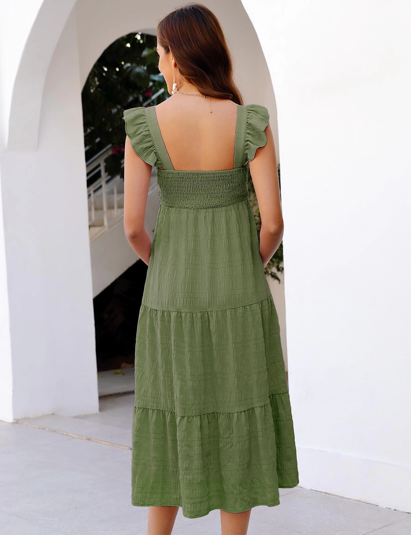 KOJOOIN Women Maternity Dress Smocked Tiered Floral Flowy Pregnancy for Photoshoot