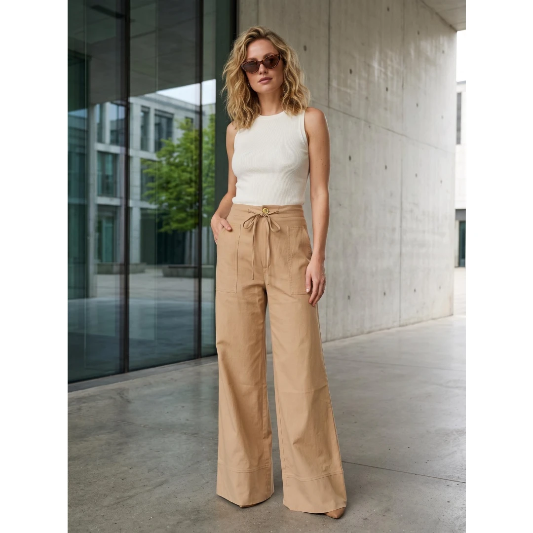 Coolmee Women's Drawstring Loose Fit Wide Leg Flowy Casual Pants Trousers
