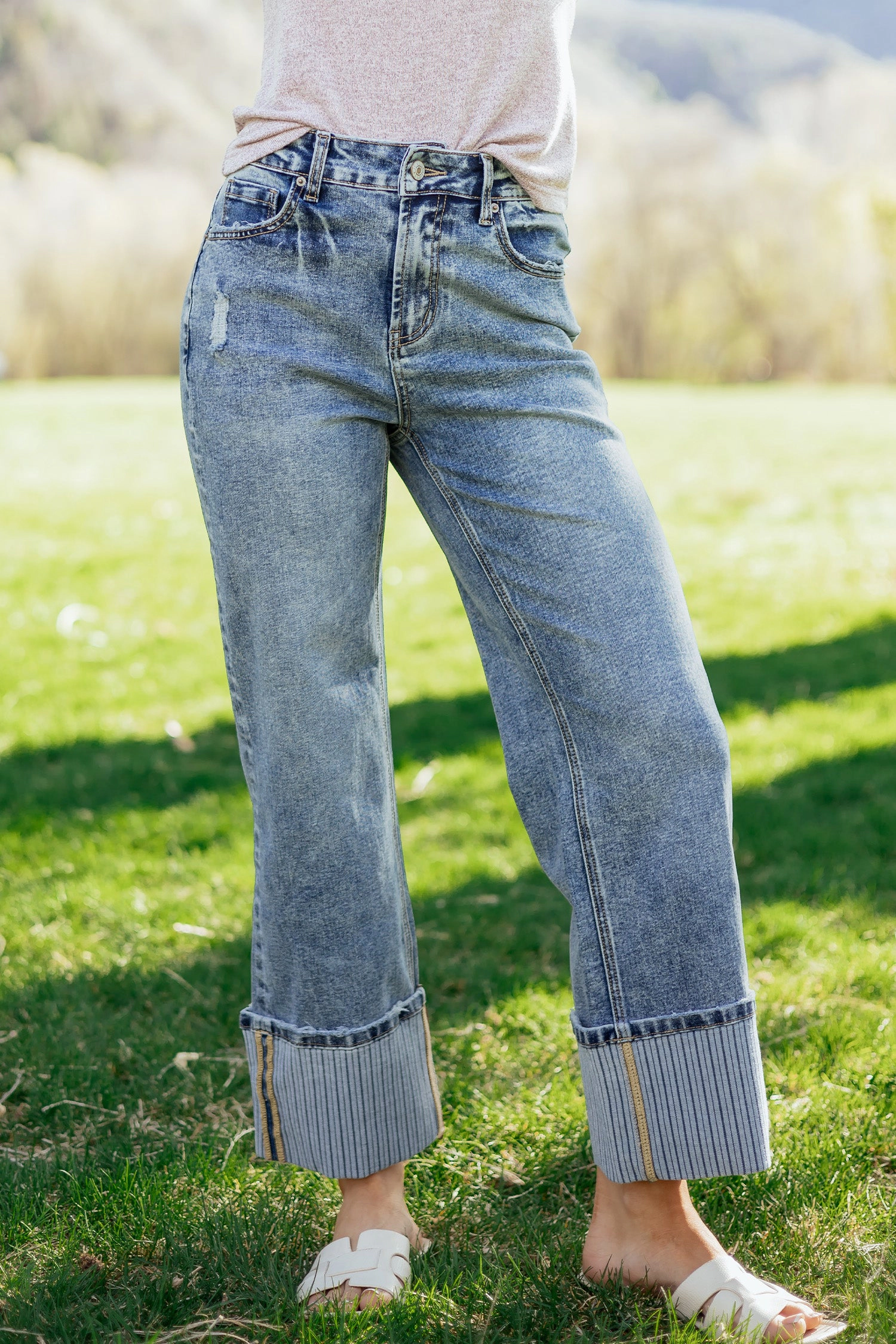 Threaded Pear Womens Elia Cuffed Straight Loose Jeans