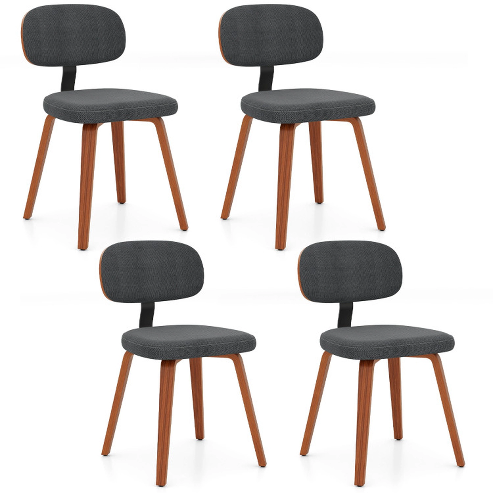 SUGIFT Set of 4 Dark Gray Chenille Upholstered Dining Chairs with Curved Backrests