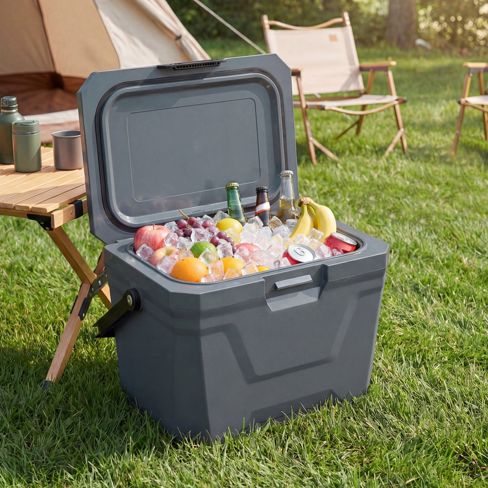 SUGIFT Triple-Layer Insulated Hard Shell Cooler Ice Chest 110-lb Capacity 21-Qt with 2 Cup Holders Blue/Gray/Pink/Tan