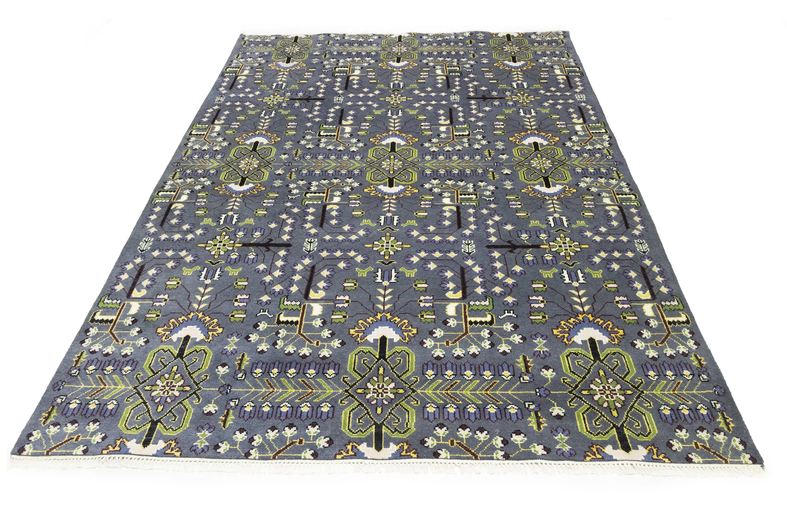 Magic Rugs 9'0 X 12'0 Hand Knotted Tribal Gray Floral Oriental Wool Rug