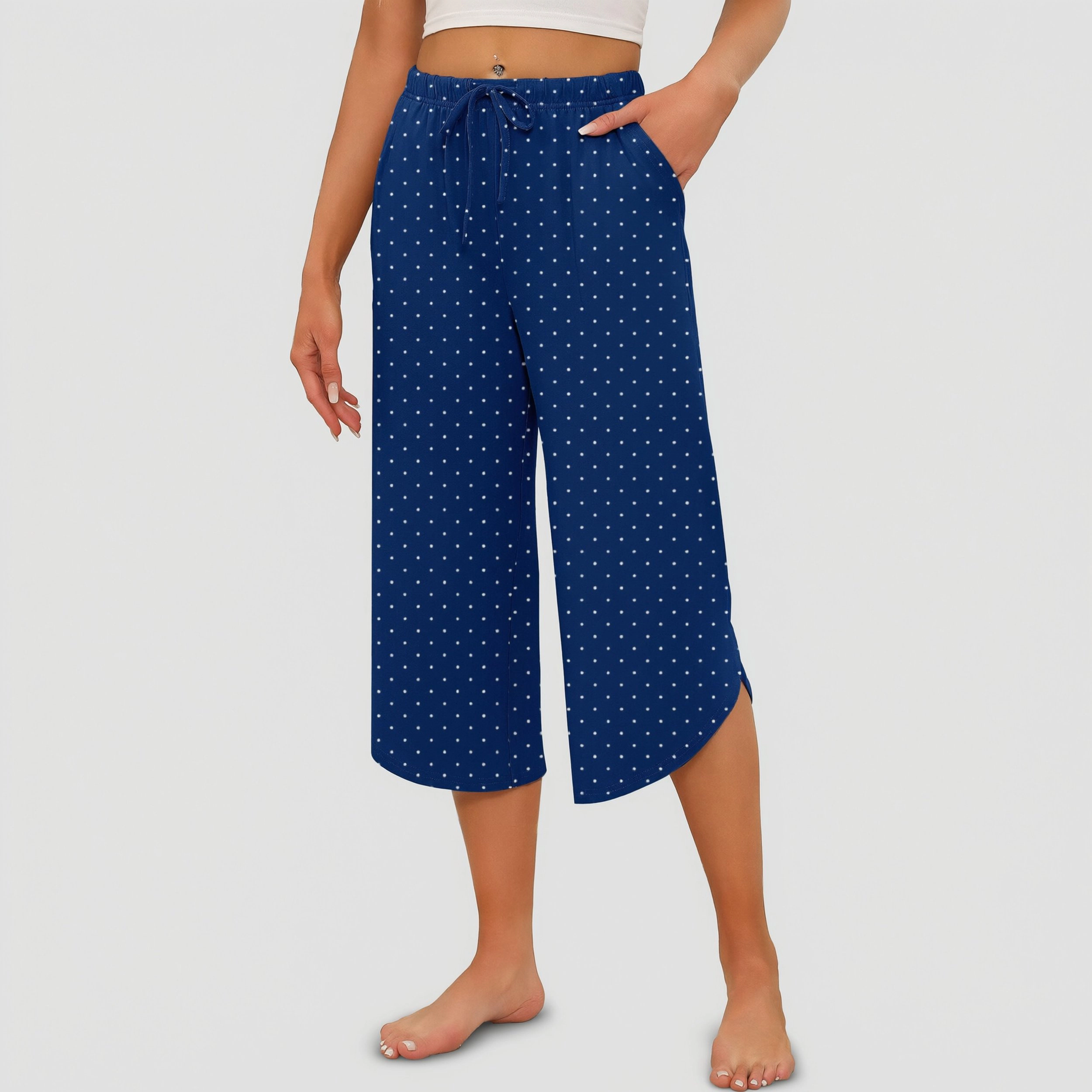 Ekouaer Womens Pajama Pants Capri Wide Leg Lounge Pj Summer Comfy Drawstring Bottoms