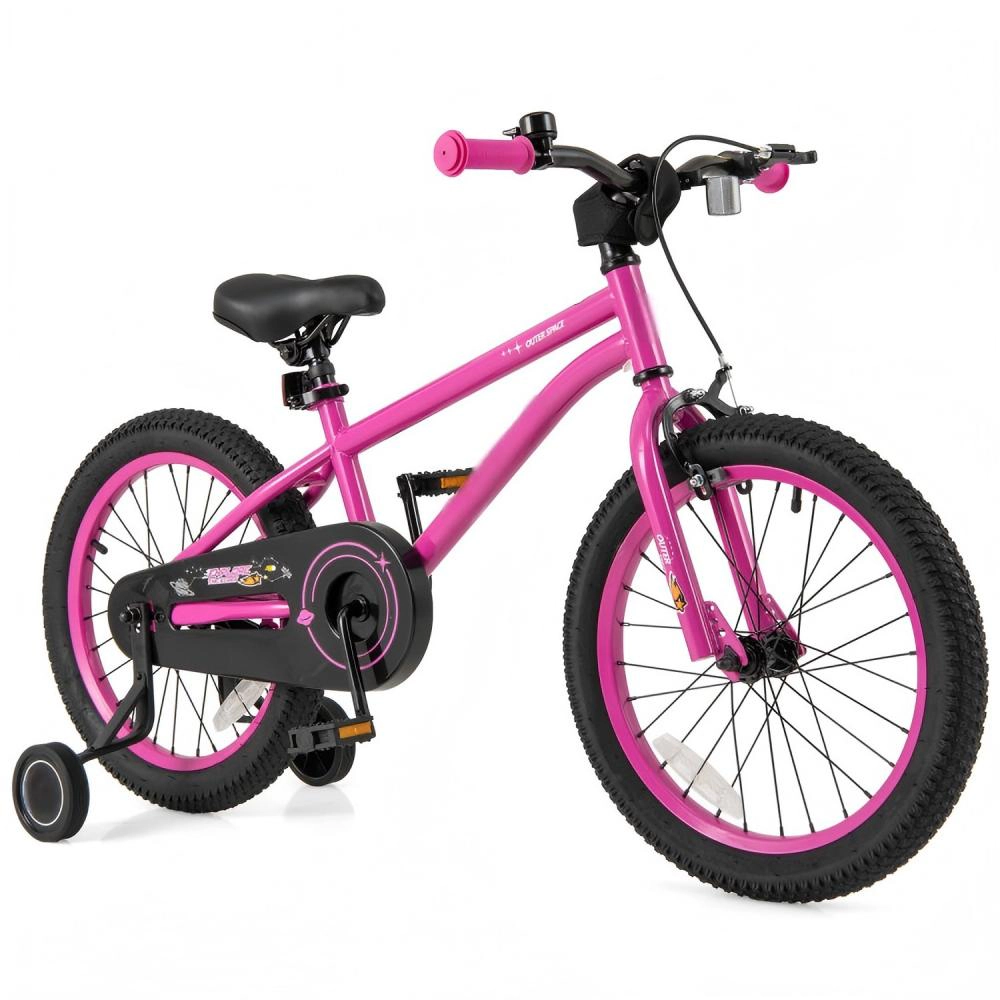 SUGIFT Kids Pink 18-in Bike with Removable Training Wheels and Chain Guard 24.5-in Saddle H 145-lb Seat Capacity
