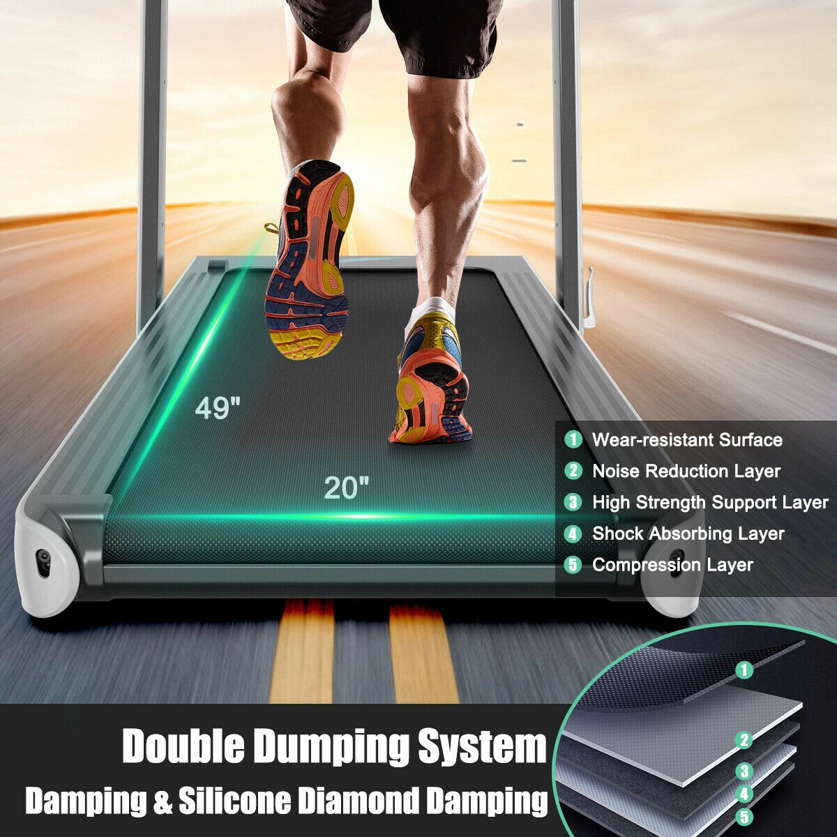 SUGIFT White 4.75-HP 2-in-1 Folding Treadmill with Colorful LED Light Bar 58-in W 31-in D 265-lb User Capacity