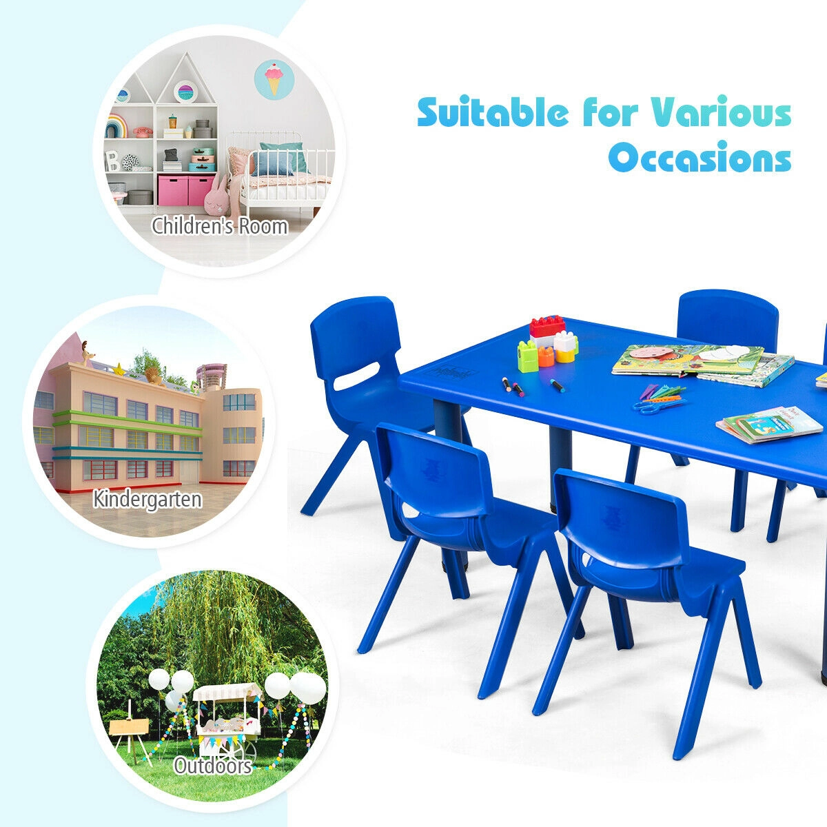 SUGIFT Blue HDPE Ages 3-8 176-lb 6-Pack Kids Stackable Classroom Chairs
